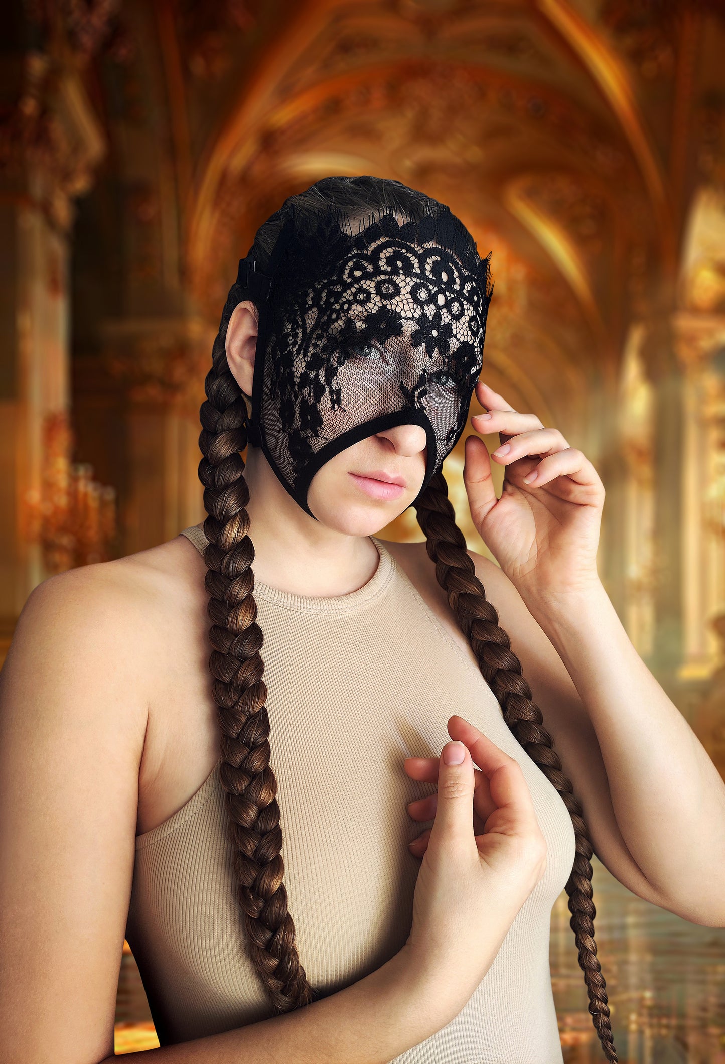 Woman lace mask for pole dance and twerk.Rave mask for party, festival and cosplay.Gothic harness mask for women.Guipure mask for carnival.