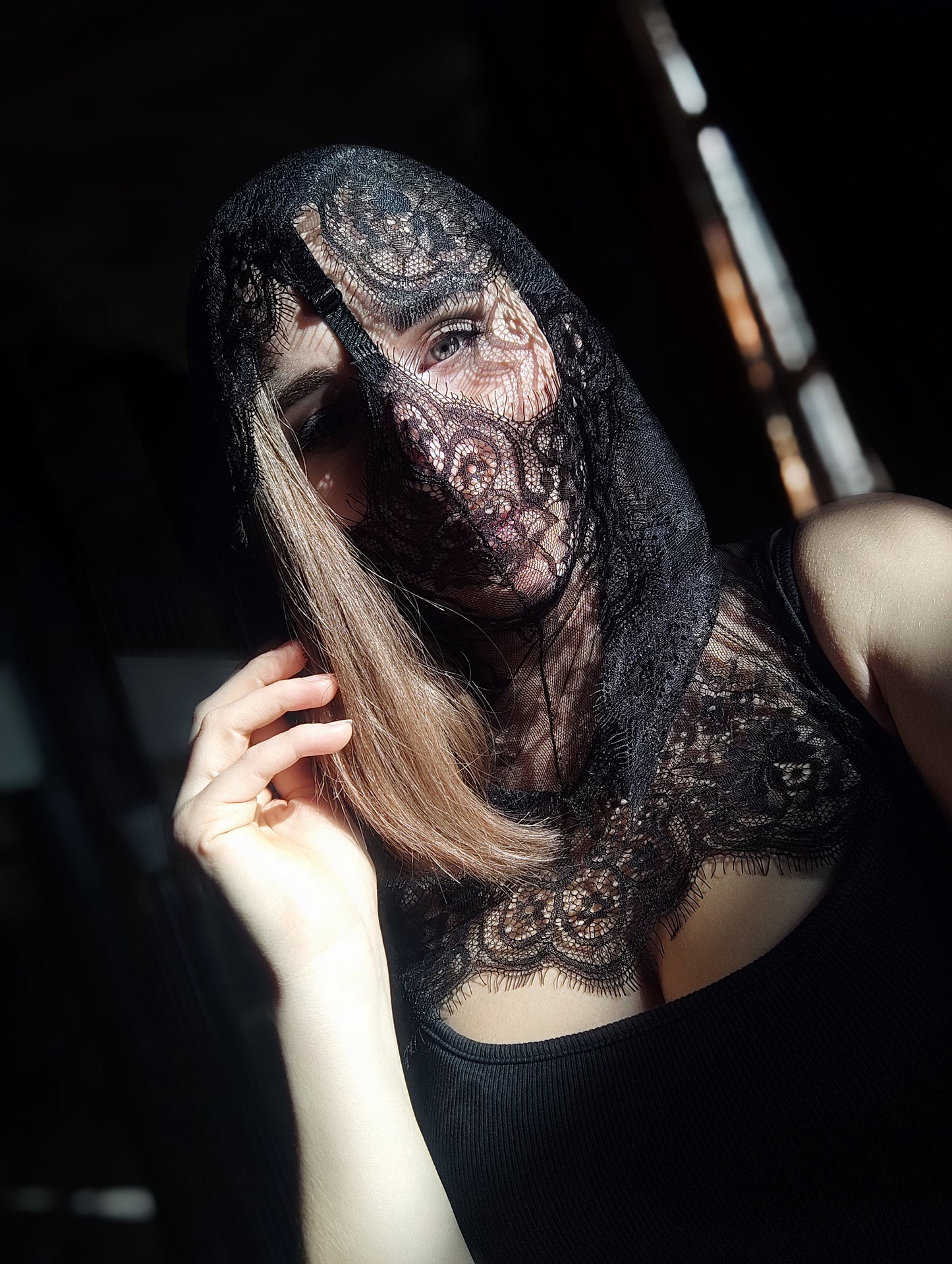 Woman lace hood mask for pole dance and twerk.Rave hood mask for party, festival cosplay.Gothic harness hood mask for women.Hood mask for carnival.