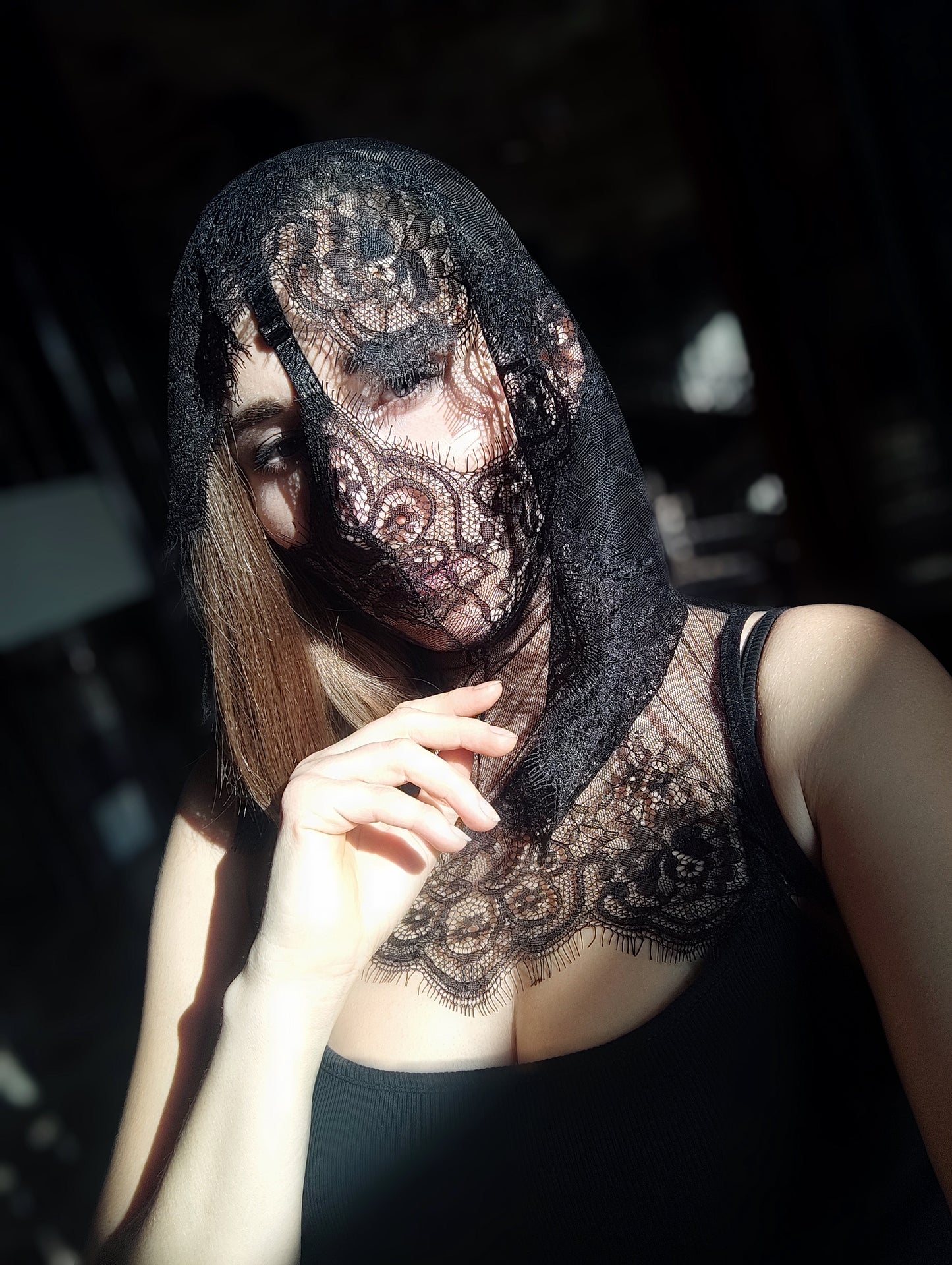 Woman lace hood mask for pole dance and twerk.Rave hood mask for party, festival cosplay.Gothic harness hood mask for women.Hood mask for carnival.