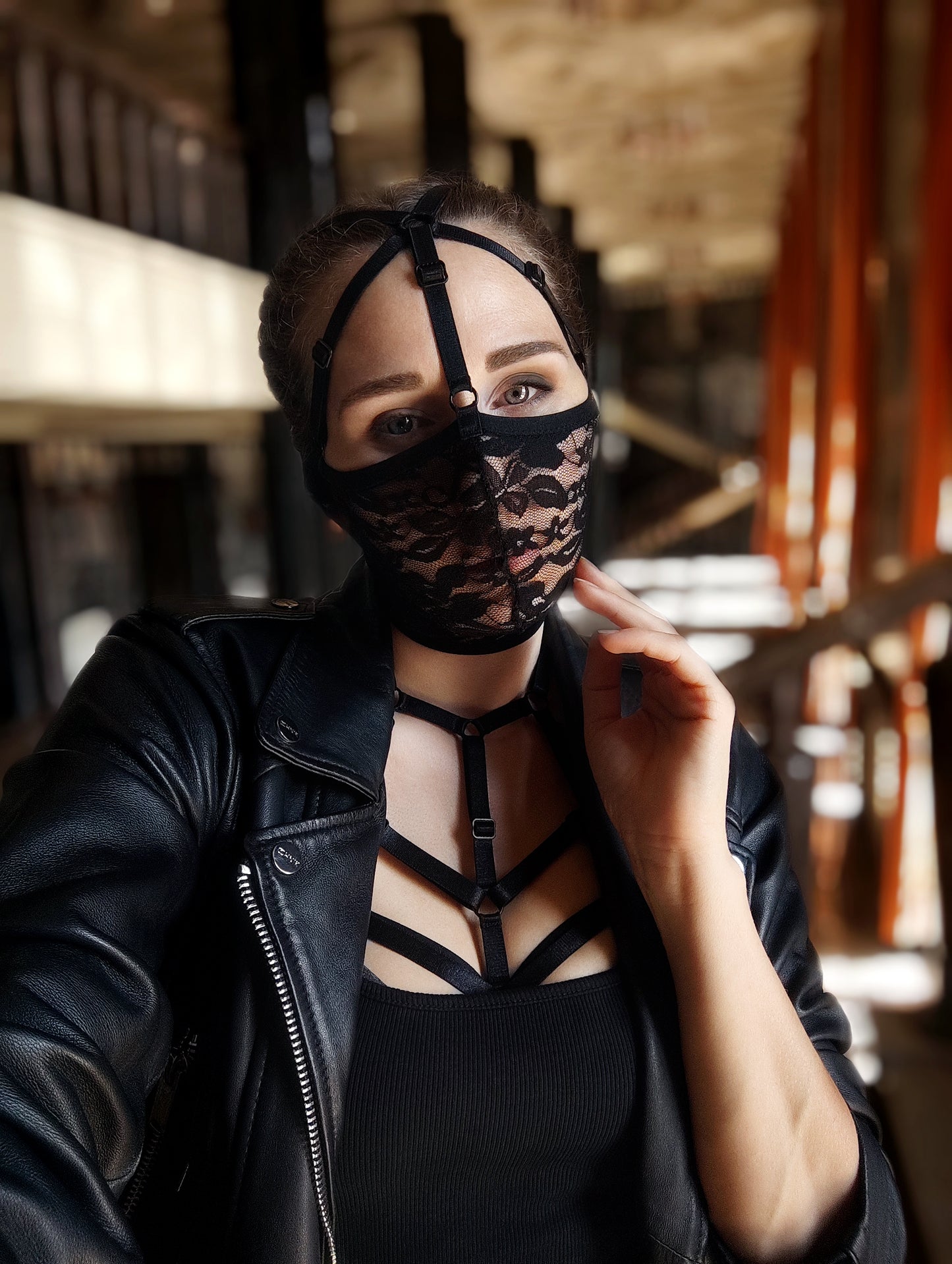 Woman lace mask for pole dance and twerk.Rave mask for party, festival and cosplay.Gothic harness mask for women.Guipure mask for carnival.