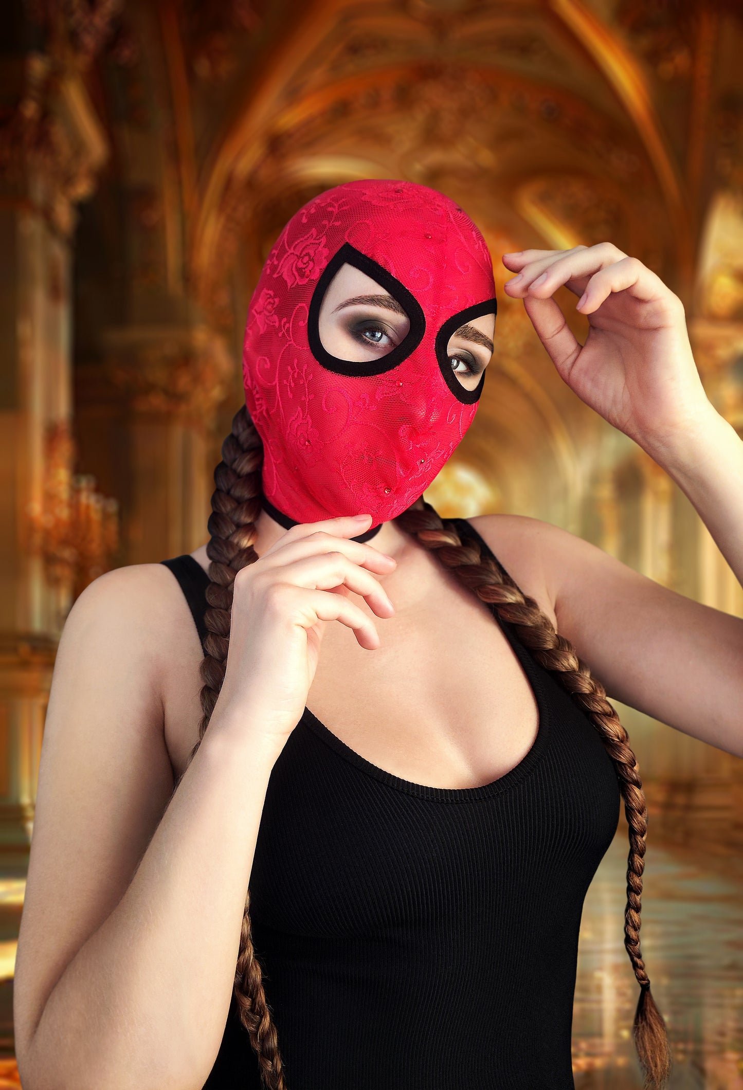 Woman lace mask for pole dance and twerk.Rave mask for party, festival and cosplay.Gothic harness mask for women.Guipure mask for carnival.