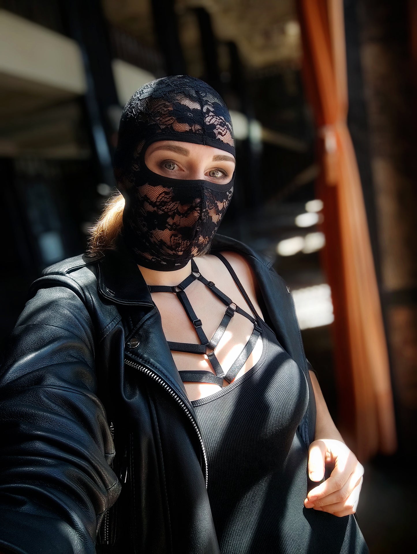 Woman lace mask for pole dance.Rave mask for party, festival and cosplay.Gothic harness mask for women.Guipure mask for carnival.Balaclava.