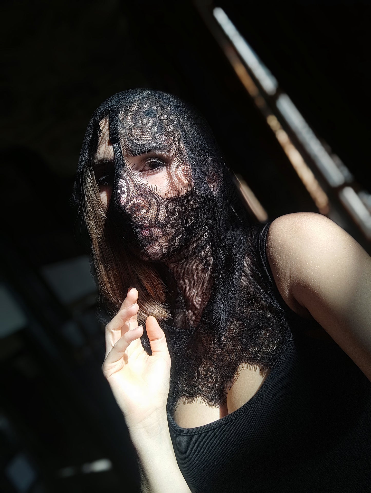 Woman lace hood mask for pole dance and twerk.Rave hood mask for party, festival cosplay.Gothic harness hood mask for women.Hood mask for carnival.