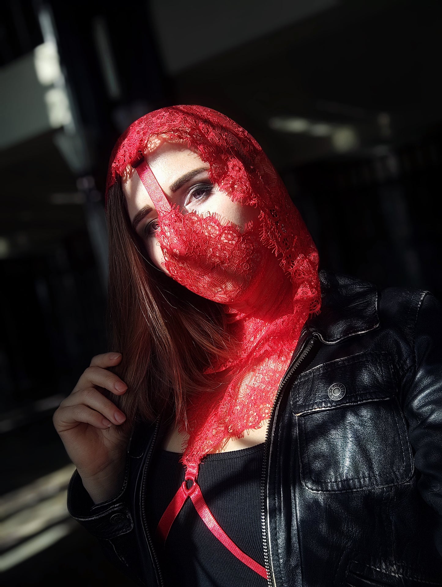 Woman lace hood mask for pole dance.Rave hood mask for party, festival and cosplay.Gothic harness hood mask for women.Guipure hood mask for carnival.