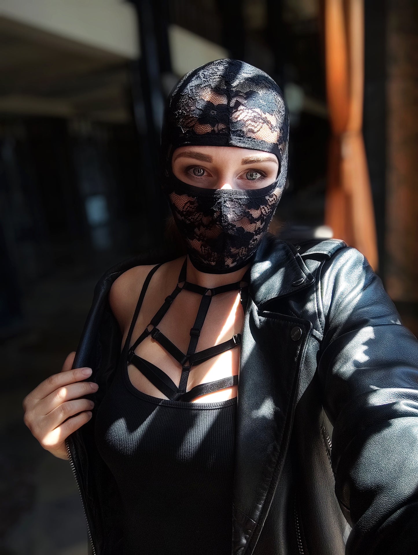 Woman lace mask for pole dance.Rave mask for party, festival and cosplay.Gothic harness mask for women.Guipure mask for carnival.Balaclava.