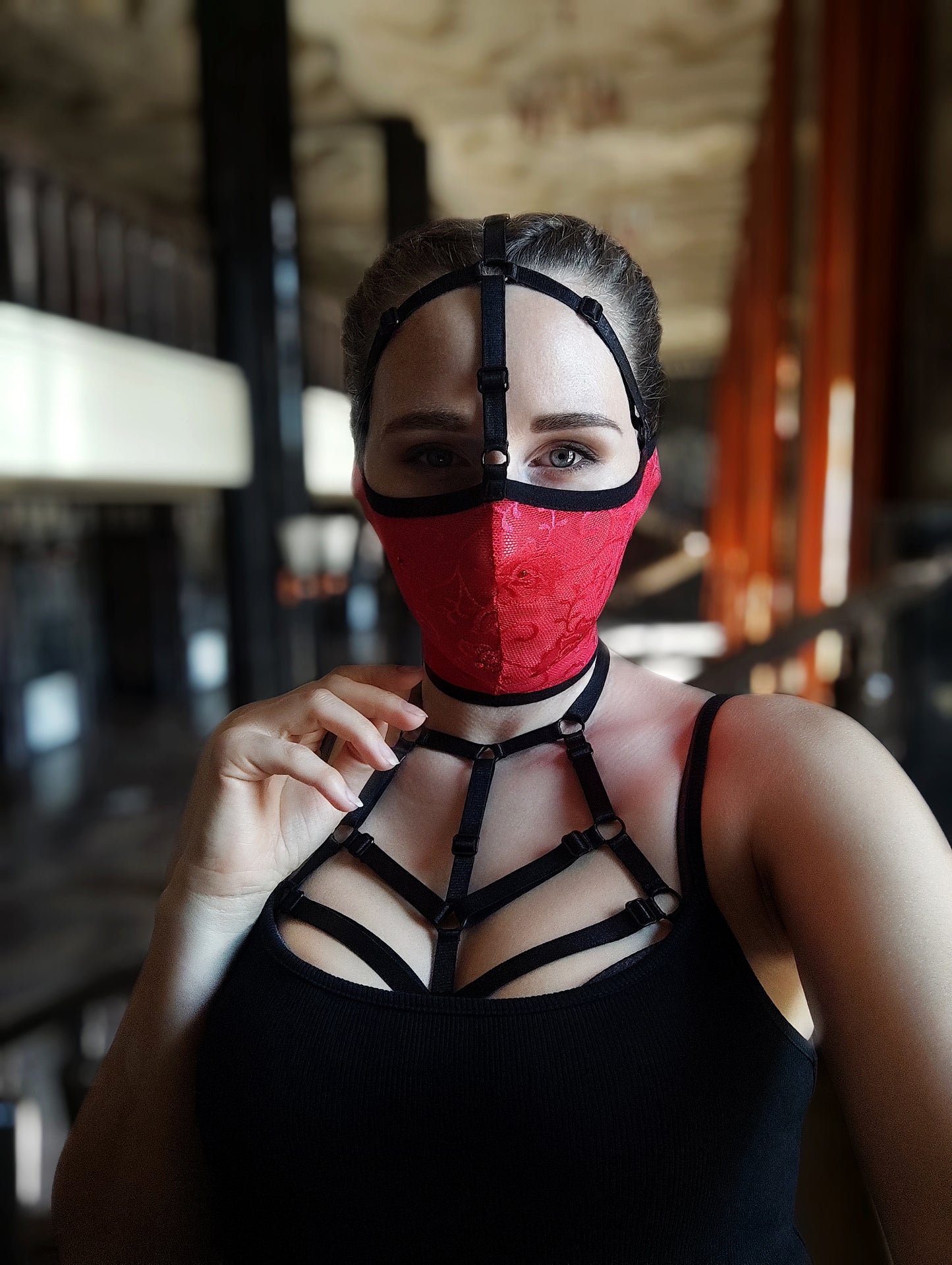 Woman lace mask for pole dance and twerk.Rave mask for party, festival and cosplay.Gothic harness mask for women.Guipure mask for carnival.