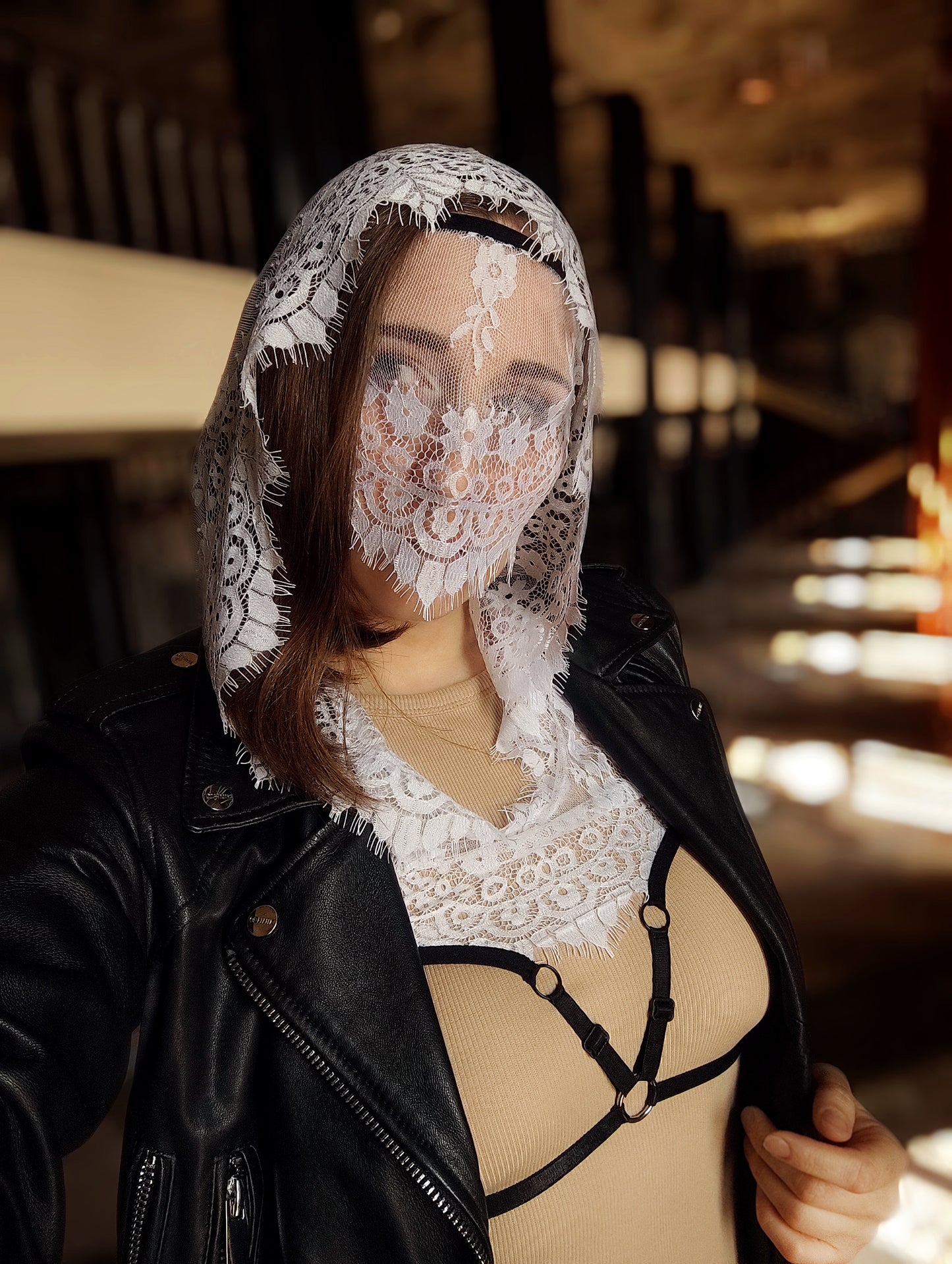 Hood top.Woman lace hood top for pole dance.Rave hood top for party, festival and cosplay.Gothic harness hood top for women.