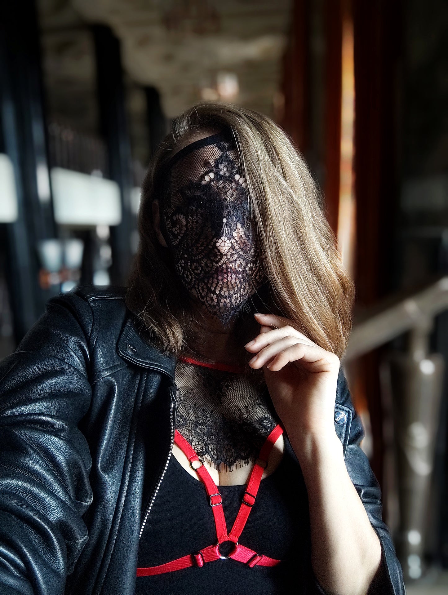 Woman lace mask for pole dance and twerk.Rave mask for party, festival and cosplay.Gothic harness mask for women.Guipure mask for carnival.