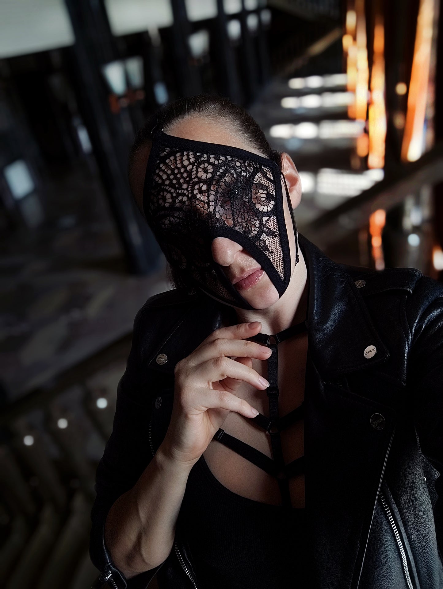 Woman lace mask for pole dance.Rave mask for party, festival and cosplay.Gothic harness mask for women.Guipure mask for carnival.