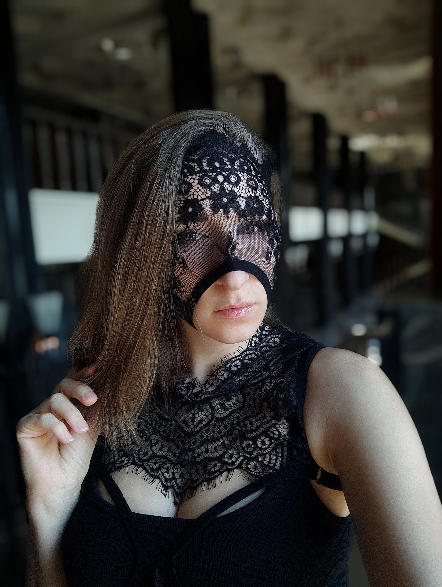 Woman lace mask for pole dance and twerk.Rave mask for party, festival and cosplay.Gothic harness mask for women.Guipure mask for carnival.