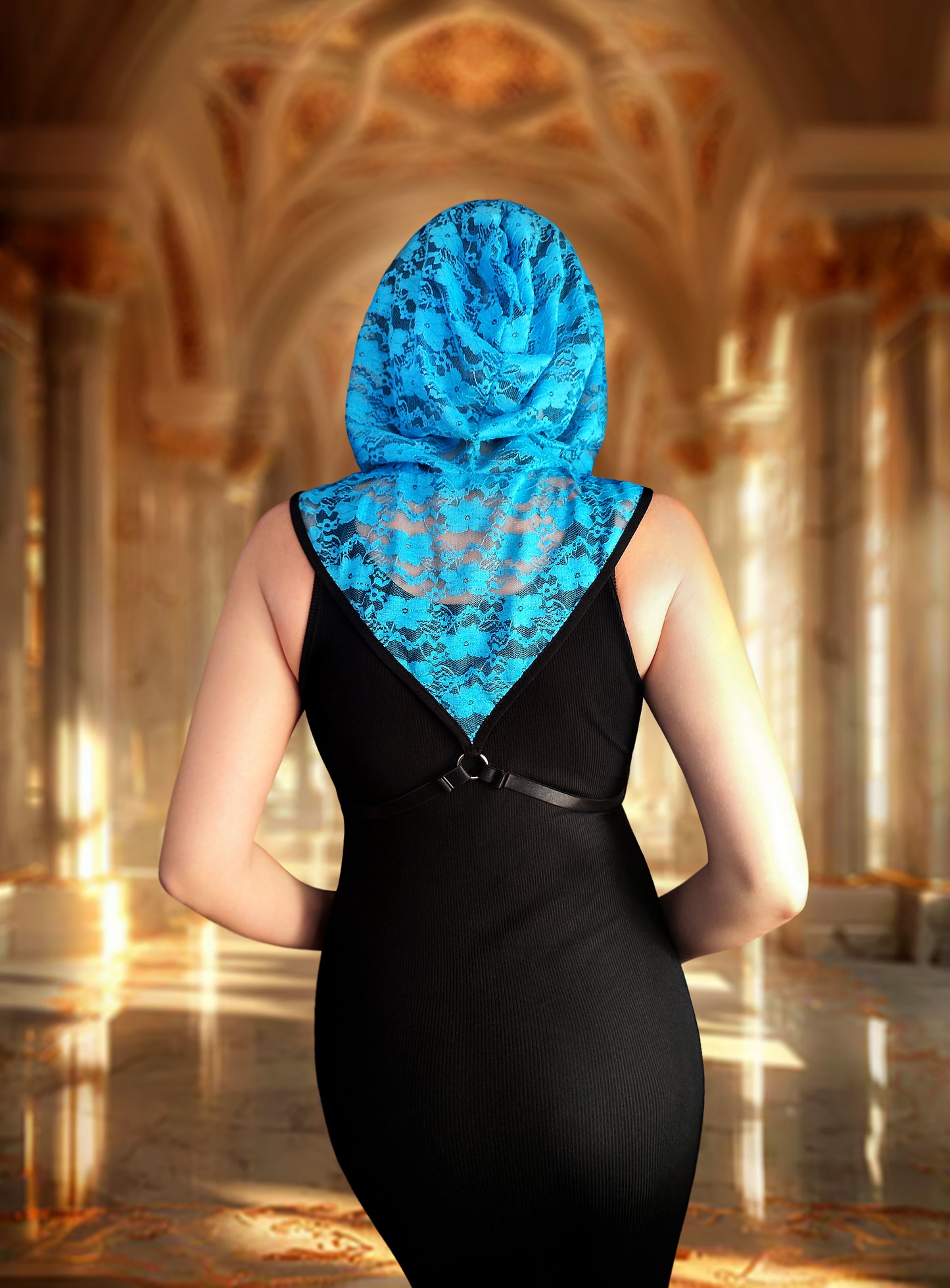 Woman lace hood mask for pole dance and twerk.Rave hood mask for party, festival and cosplay.Gothic harness hood mask.Guipure mask for carnival.