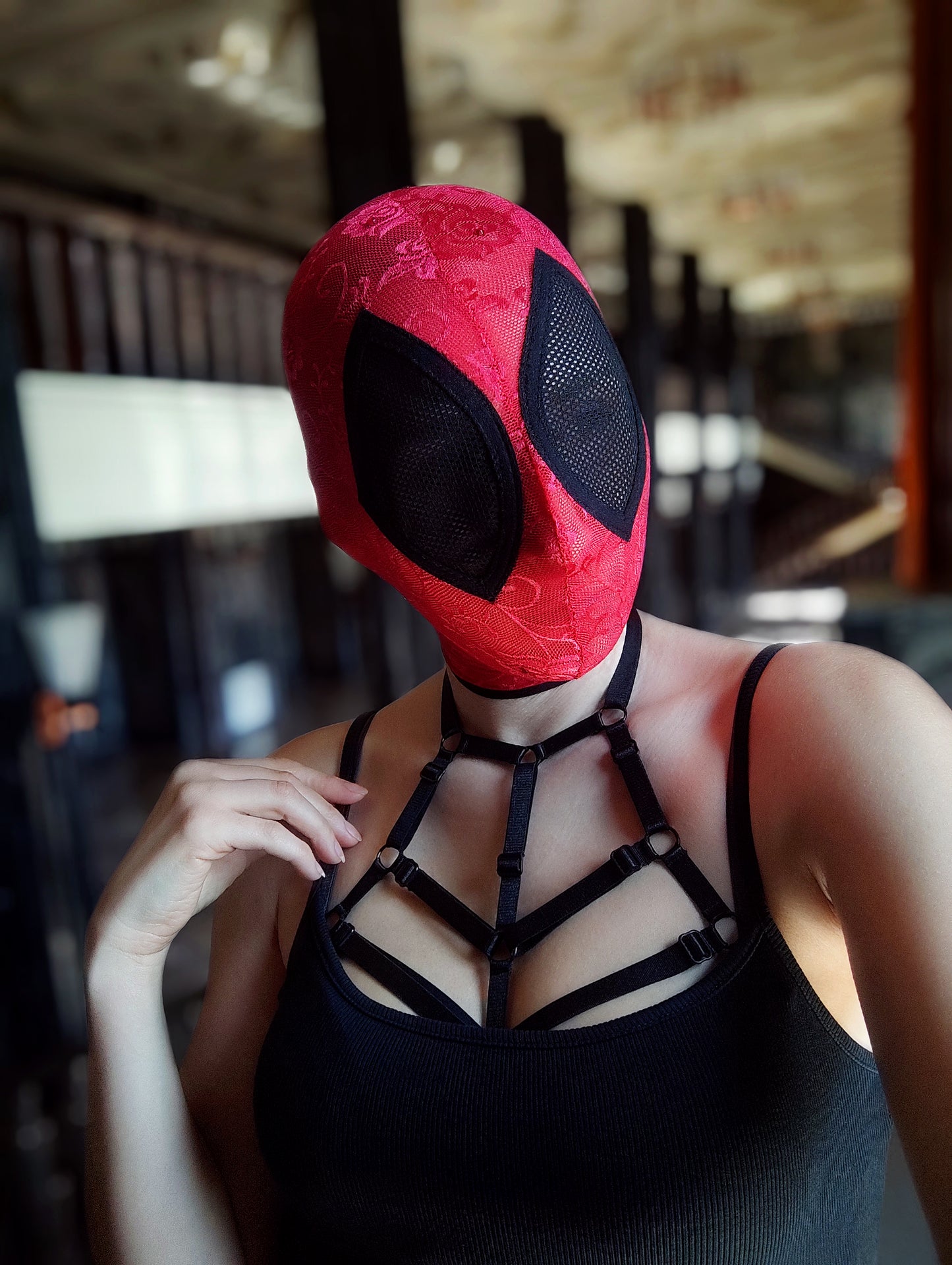 Woman lace mask for pole dance and twerk.Rave mask for party, festival and cosplay.Gothic harness mask for women.Guipure mask for carnival.