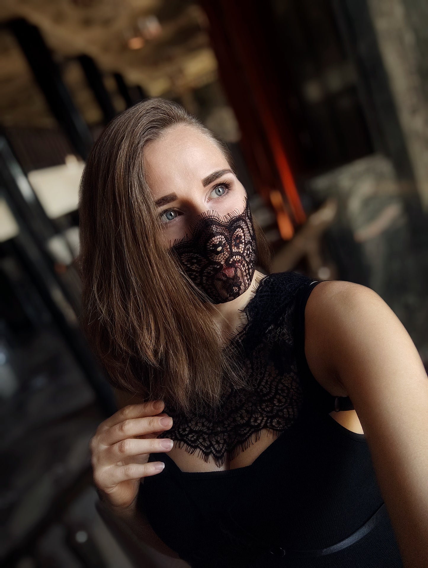 Woman lace mask for pole dance and twerk.Rave mask for party, festival and cosplay.Gothic harness mask for women.Guipure mask for carnival.
