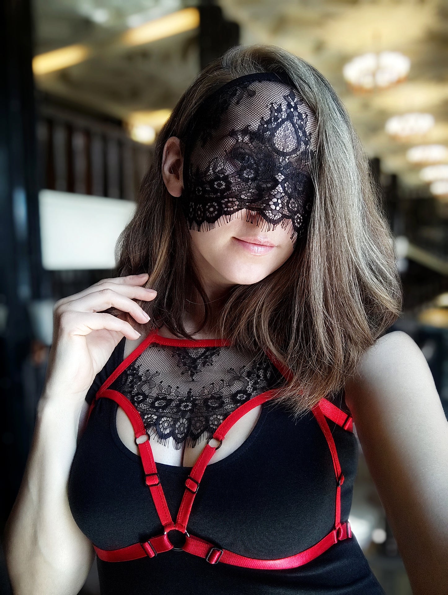 Woman lace mask for pole dance and twerk.Rave mask for party, festival and cosplay.Gothic harness mask for women.Guipure mask for carnival.
