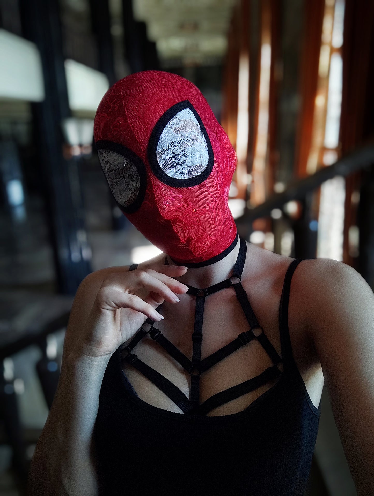 Woman lace mask for pole dance and twerk.Rave mask for party, festival and cosplay.Gothic harness mask for women.Guipure mask for carnival.