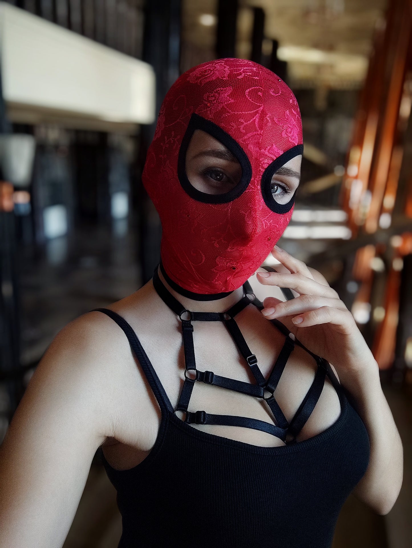 Woman lace mask for pole dance and twerk.Rave mask for party, festival and cosplay.Gothic harness mask for women.Guipure mask for carnival.