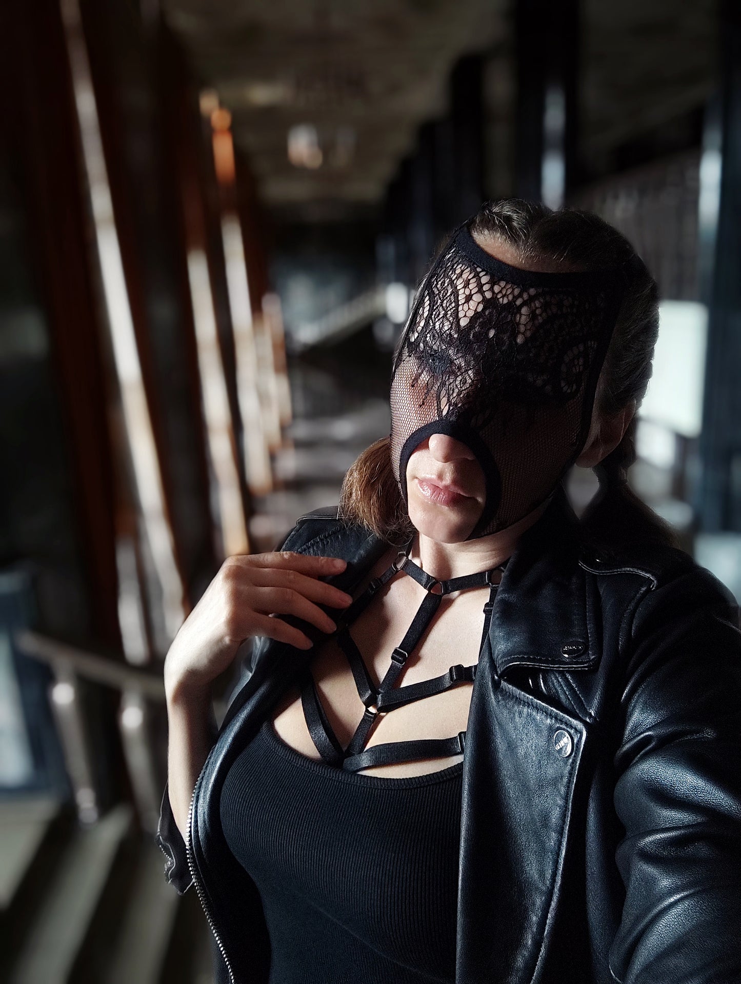 Woman lace mask for pole dance.Rave mask for party, festival and cosplay.Gothic harness mask for women.Guipure mask for carnival.