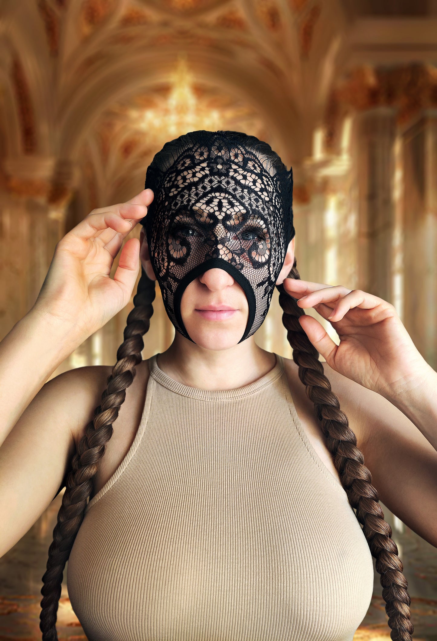Woman lace mask for pole dance and twerk.Rave mask for party, festival and cosplay.Gothic harness mask for women.Guipure mask for carnival.