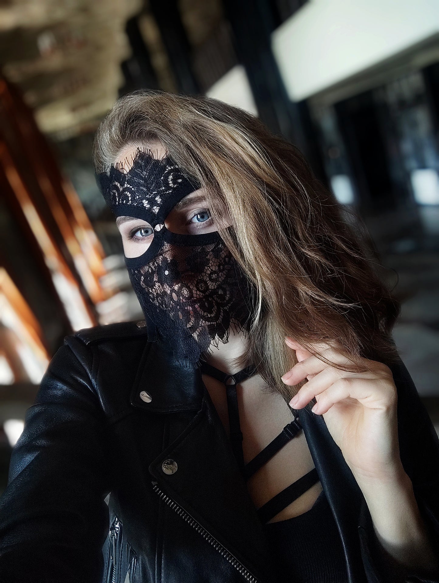 Woman lace mask for pole dance.Rave mask for party, festival and cosplay.Gothic harness mask for women.Guipure mask for carnival.