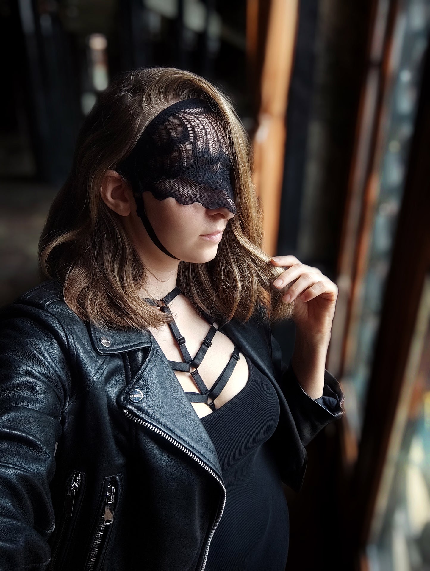 Woman lace mask for pole dance.Rave mask for party, festival and cosplay.Gothic harness mask for women.Guipure mask for carnival.
