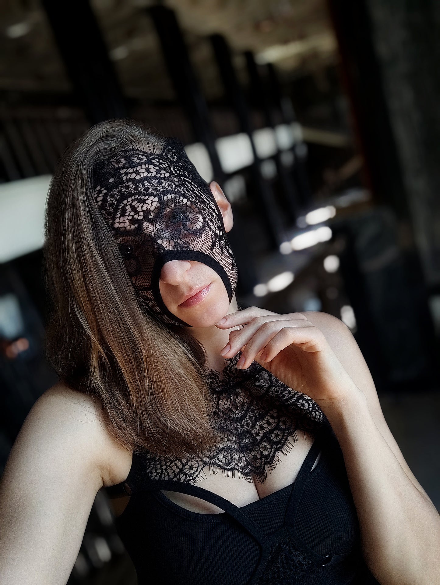Woman lace mask for pole dance and twerk.Rave mask for party, festival and cosplay.Gothic harness mask for women.Guipure mask for carnival.