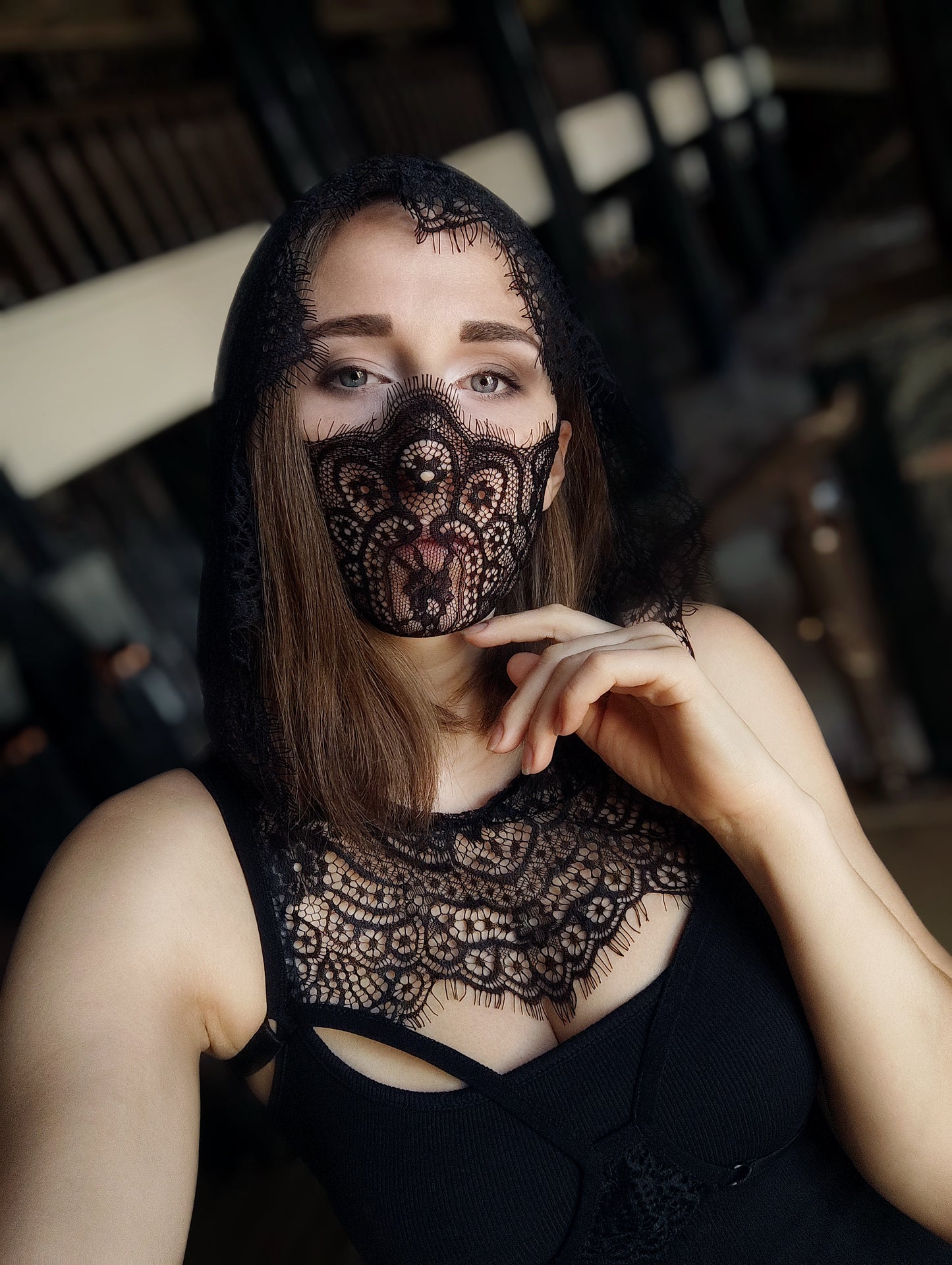 Woman lace mask for pole dance and twerk.Rave mask for party, festival and cosplay.Gothic harness mask for women.Guipure mask for carnival.