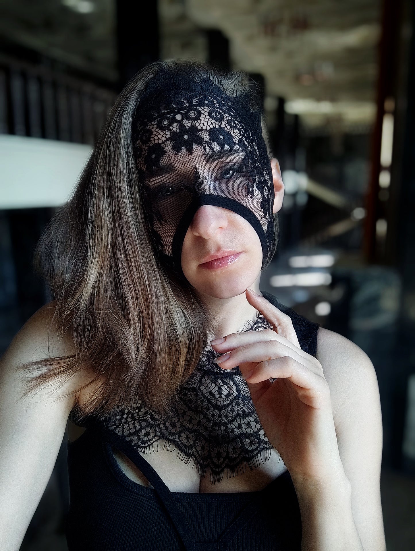 Woman lace mask for pole dance and twerk.Rave mask for party, festival and cosplay.Gothic harness mask for women.Guipure mask for carnival.