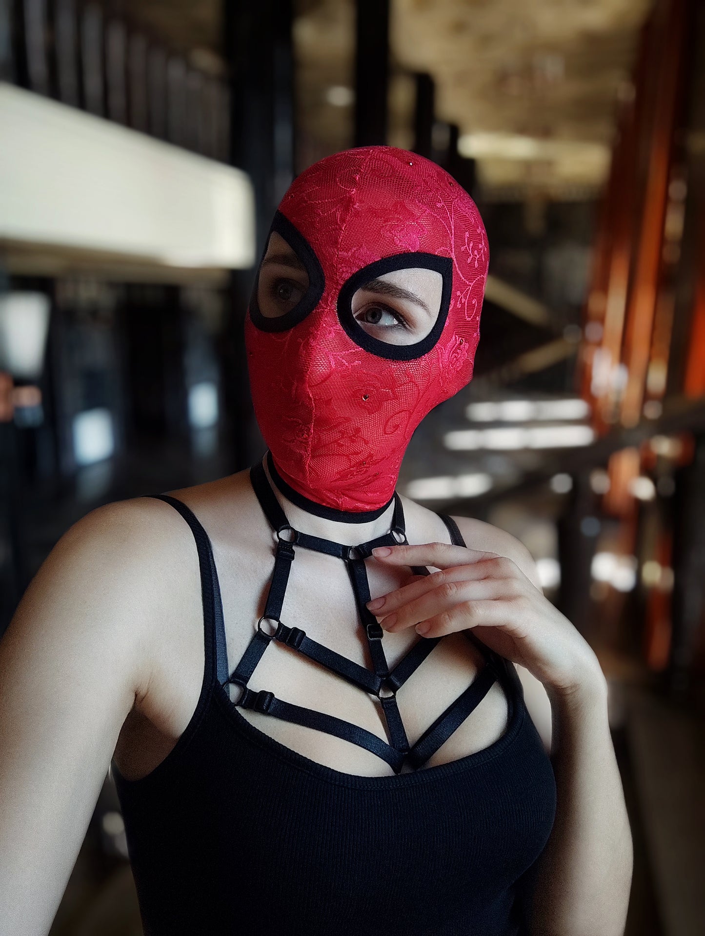 Woman lace mask for pole dance and twerk.Rave mask for party, festival and cosplay.Gothic harness mask for women.Guipure mask for carnival.