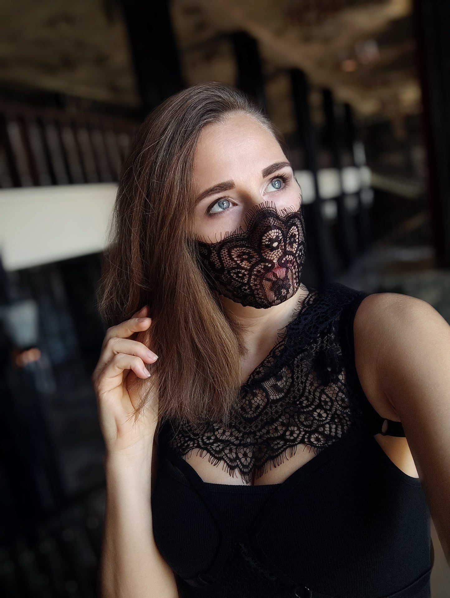 Woman lace mask for pole dance and twerk.Rave mask for party, festival and cosplay.Gothic harness mask for women.Guipure mask for carnival.