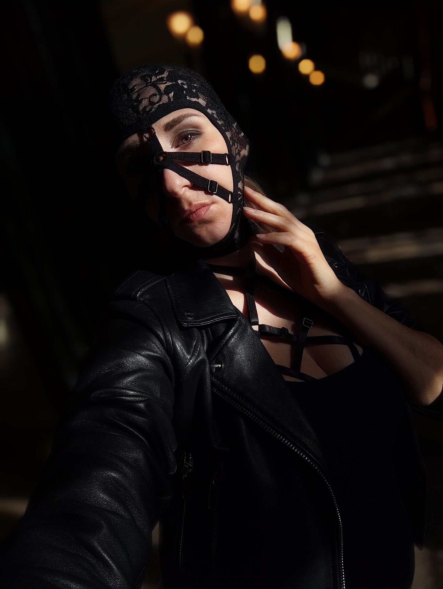 Woman lace mask for pole dance.Rave mask for party, festival and cosplay.Gothic harness mask for women.Guipure mask for carnival.Balaclava.