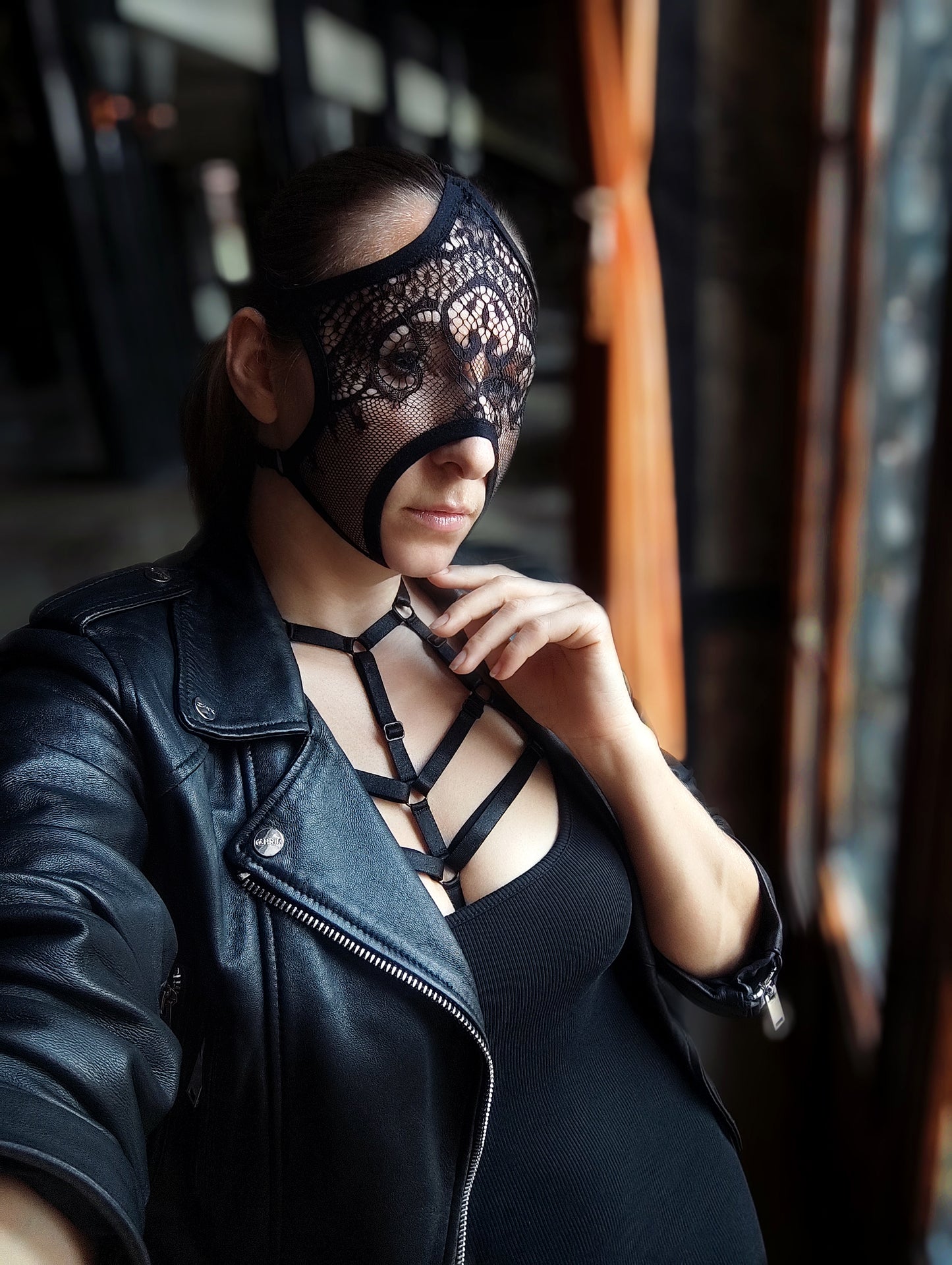Woman lace mask for pole dance.Rave mask for party, festival and cosplay.Gothic harness mask for women.Guipure mask for carnival.