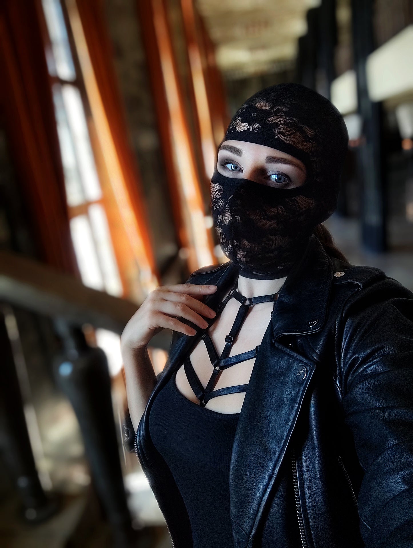 Woman lace mask for pole dance.Rave mask for party, festival and cosplay.Gothic harness mask for women.Guipure mask for carnival.Balaclava.