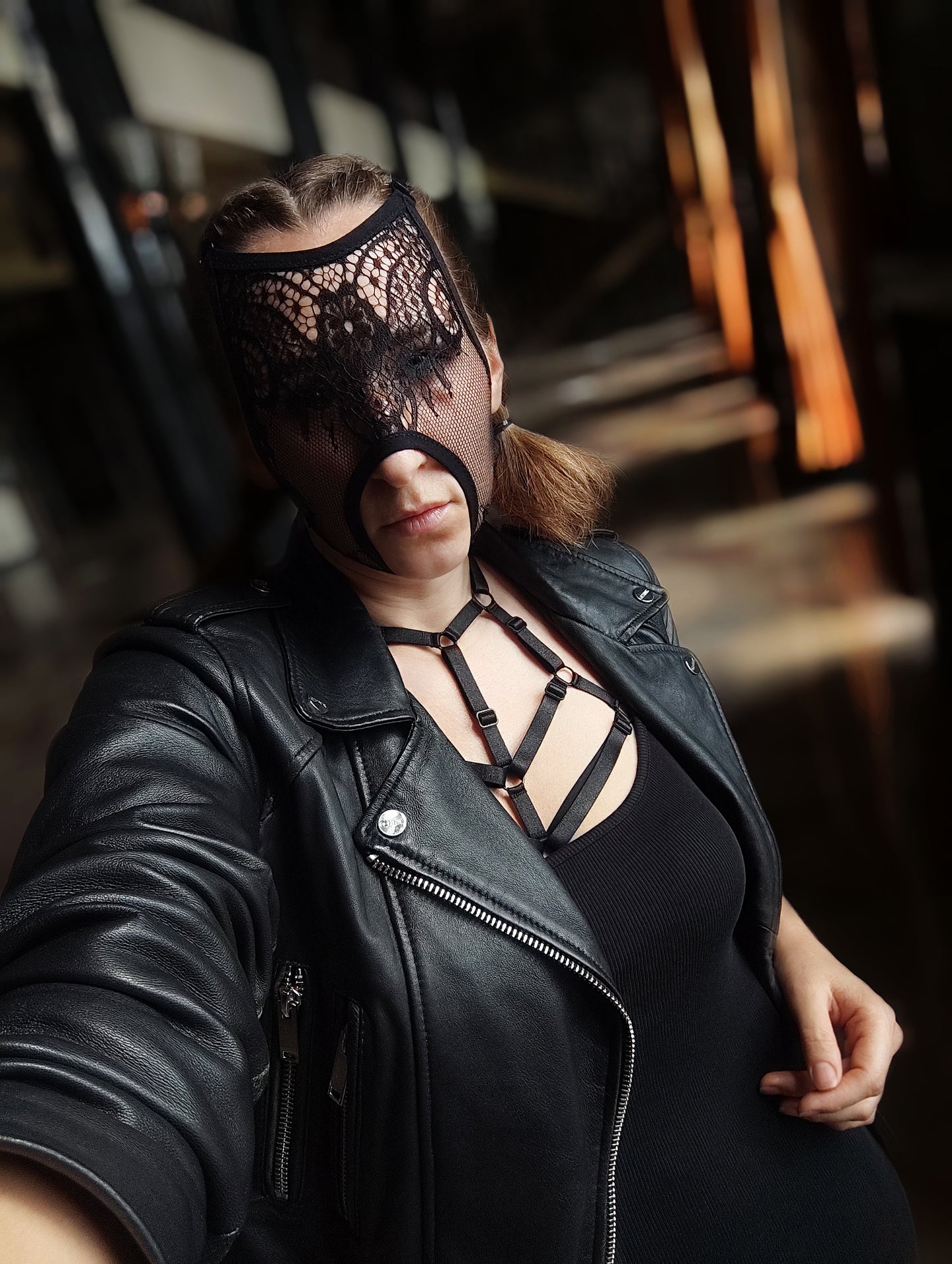 Woman lace mask for pole dance.Rave mask for party, festival and cosplay.Gothic harness mask for women.Guipure mask for carnival.