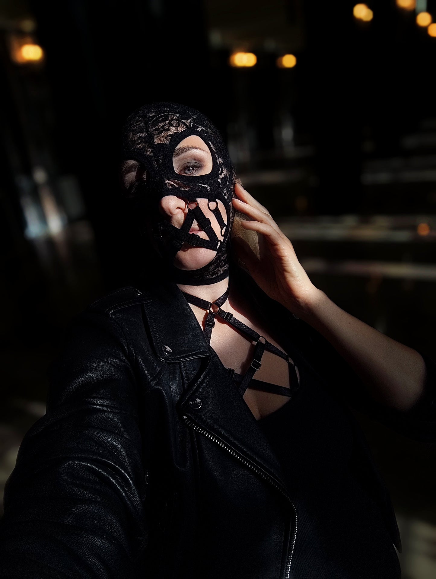 Woman lace mask for pole dance.Rave mask for party, festival and cosplay.Gothic harness mask for women.Guipure mask for carnival.Balaclava.