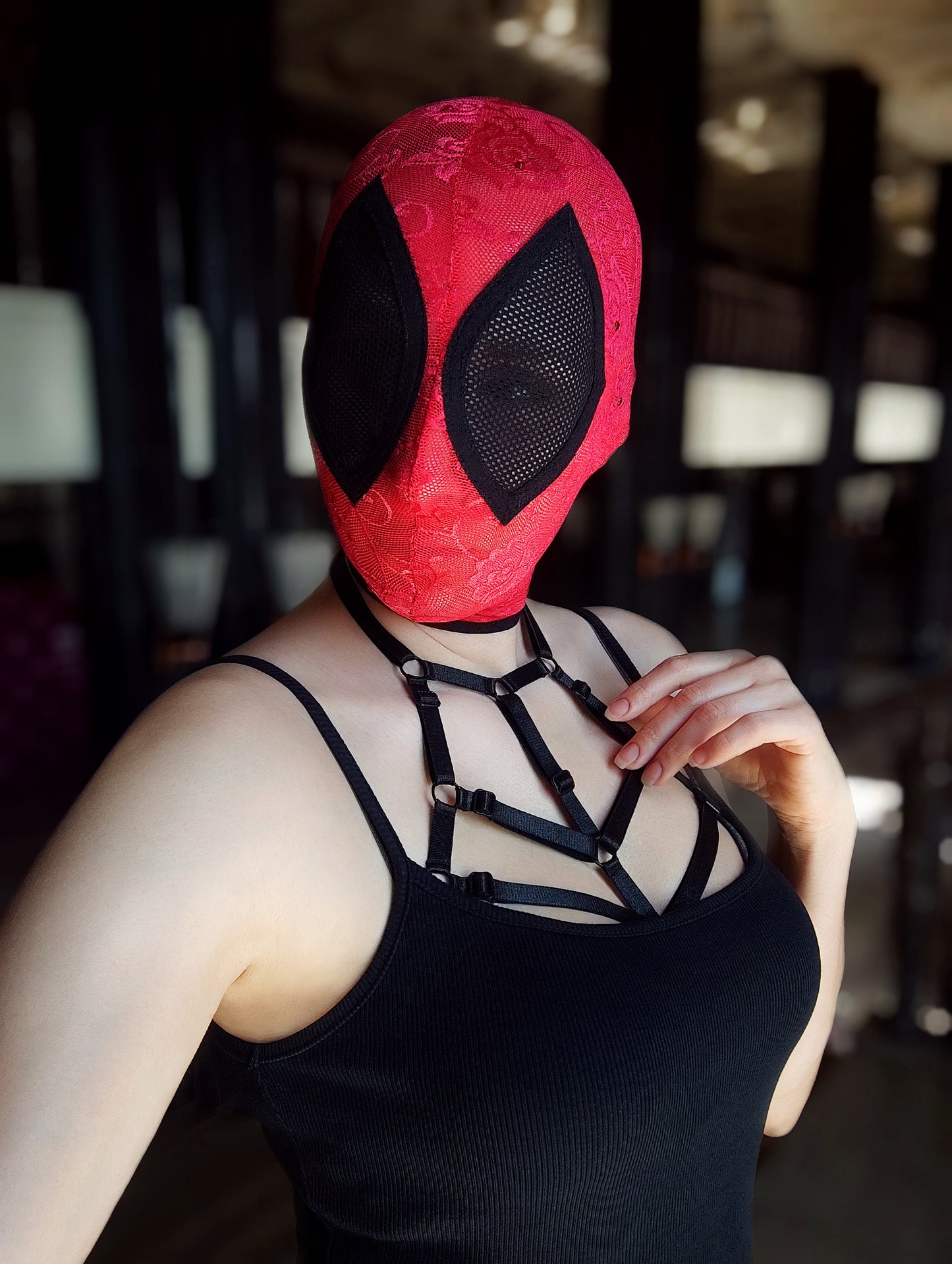 Woman lace mask for pole dance and twerk.Rave mask for party, festival and cosplay.Gothic harness mask for women.Guipure mask for carnival.
