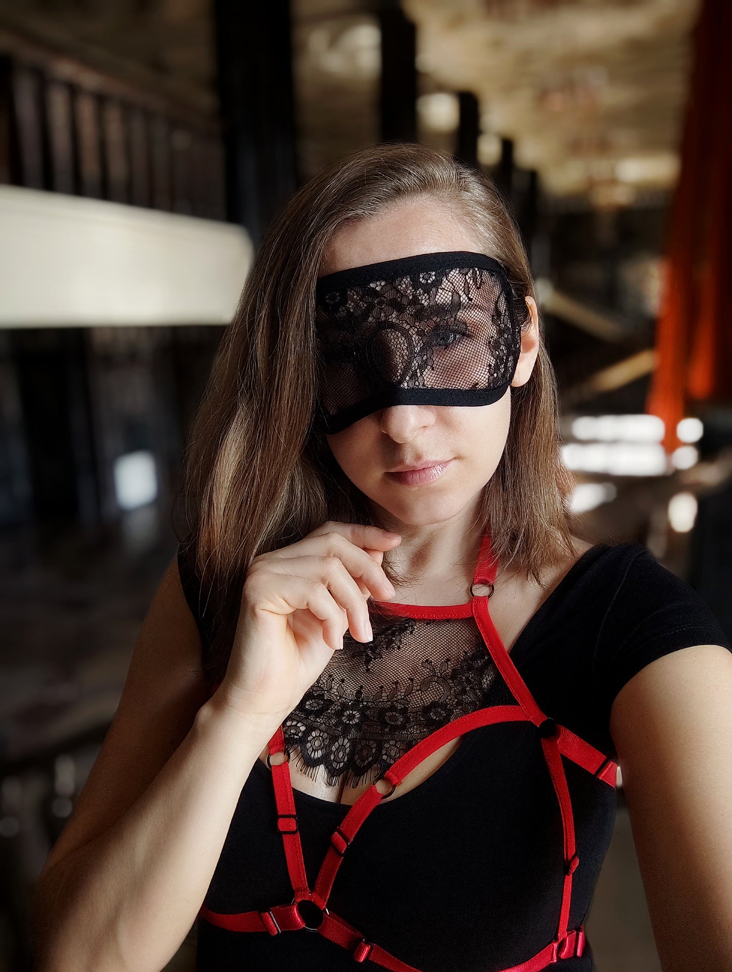 Woman lace mask for pole dance and twerk.Rave mask for party, festival and cosplay.Gothic harness mask for women.Guipure mask for carnival.