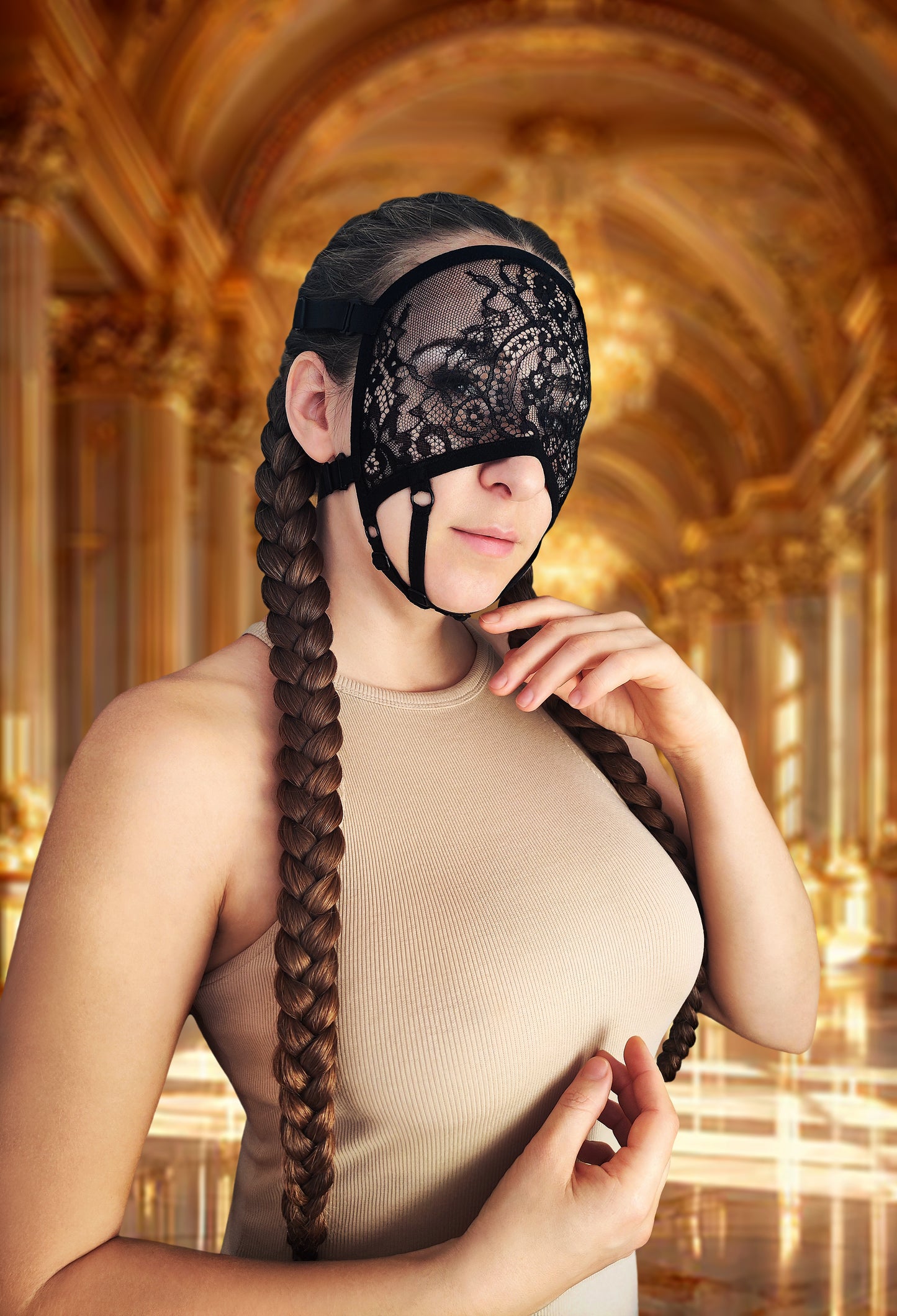 Woman lace mask for pole dance and twerk.Rave mask for party, festival and cosplay.Gothic harness mask for women.Guipure mask for carnival.