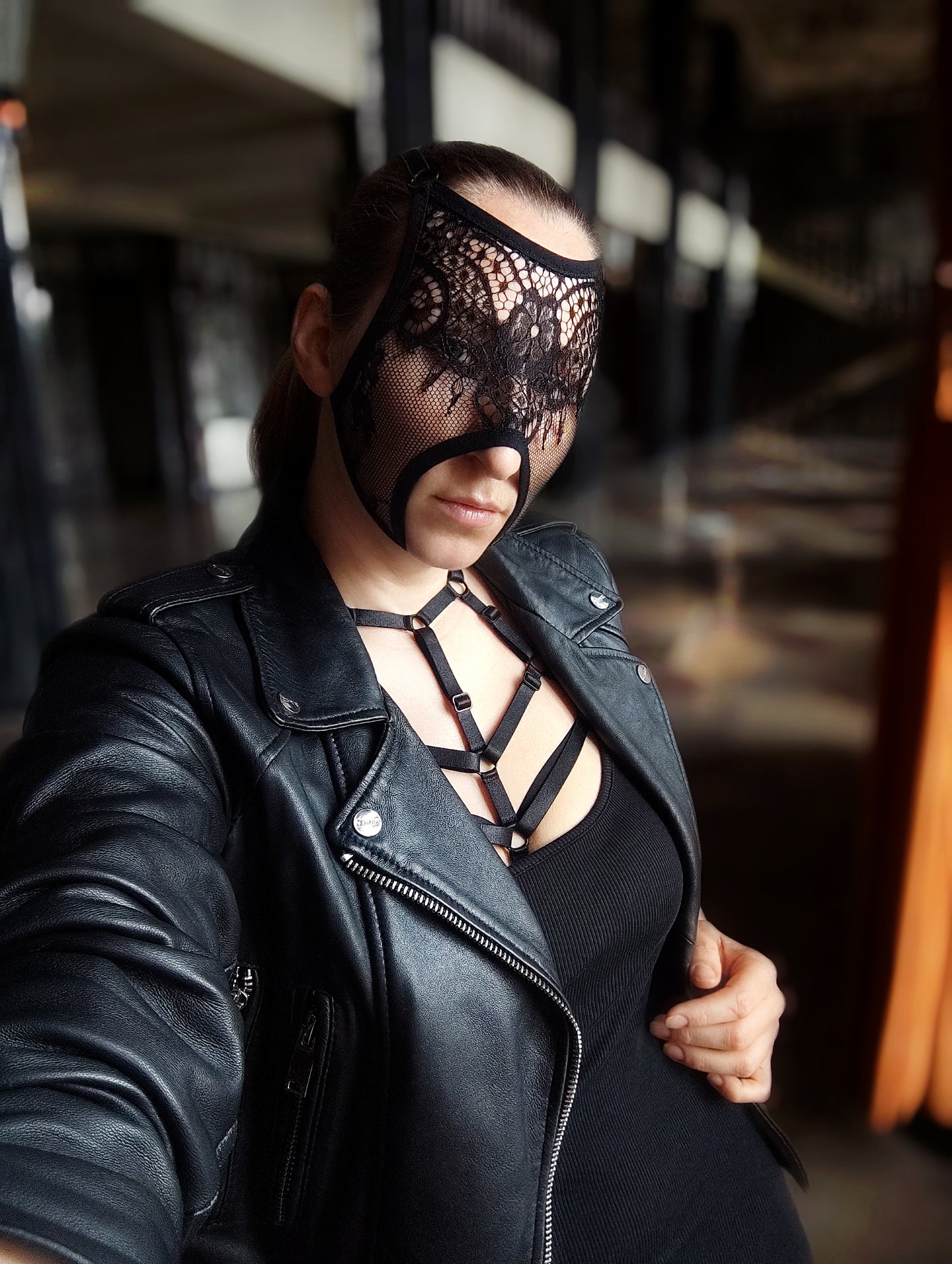Woman lace mask for pole dance.Rave mask for party, festival and cosplay.Gothic harness mask for women.Guipure mask for carnival.