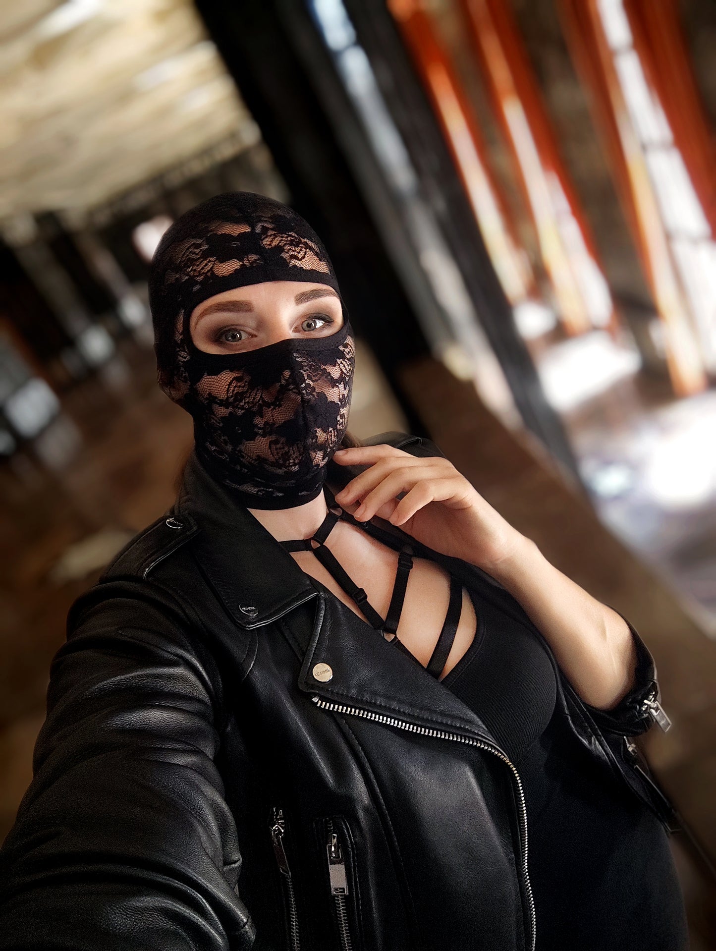 Woman lace mask for pole dance.Rave mask for party, festival and cosplay.Gothic harness mask for women.Guipure mask for carnival.Balaclava.