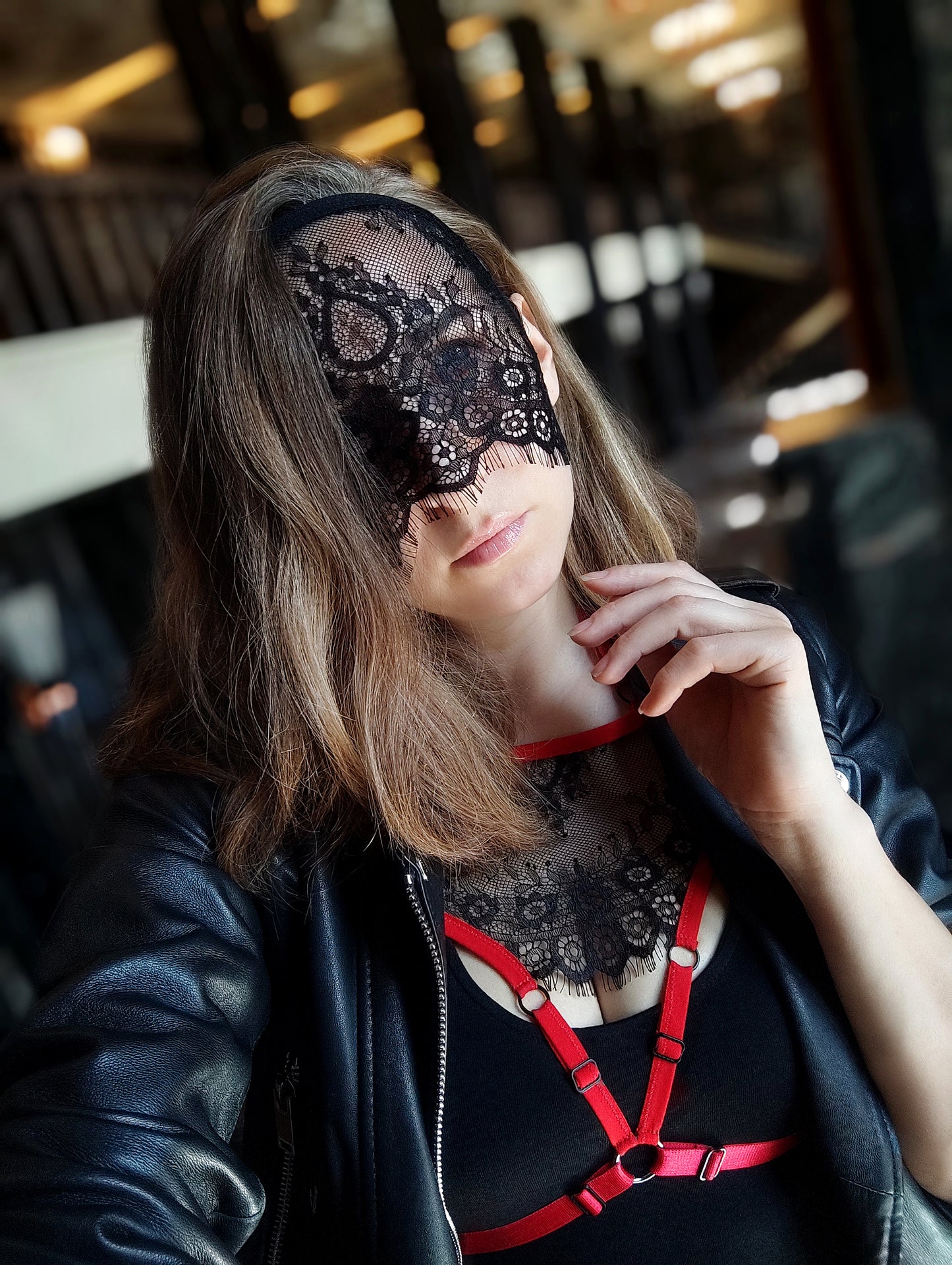 Woman lace mask for pole dance and twerk.Rave mask for party, festival and cosplay.Gothic harness mask for women.Guipure mask for carnival.