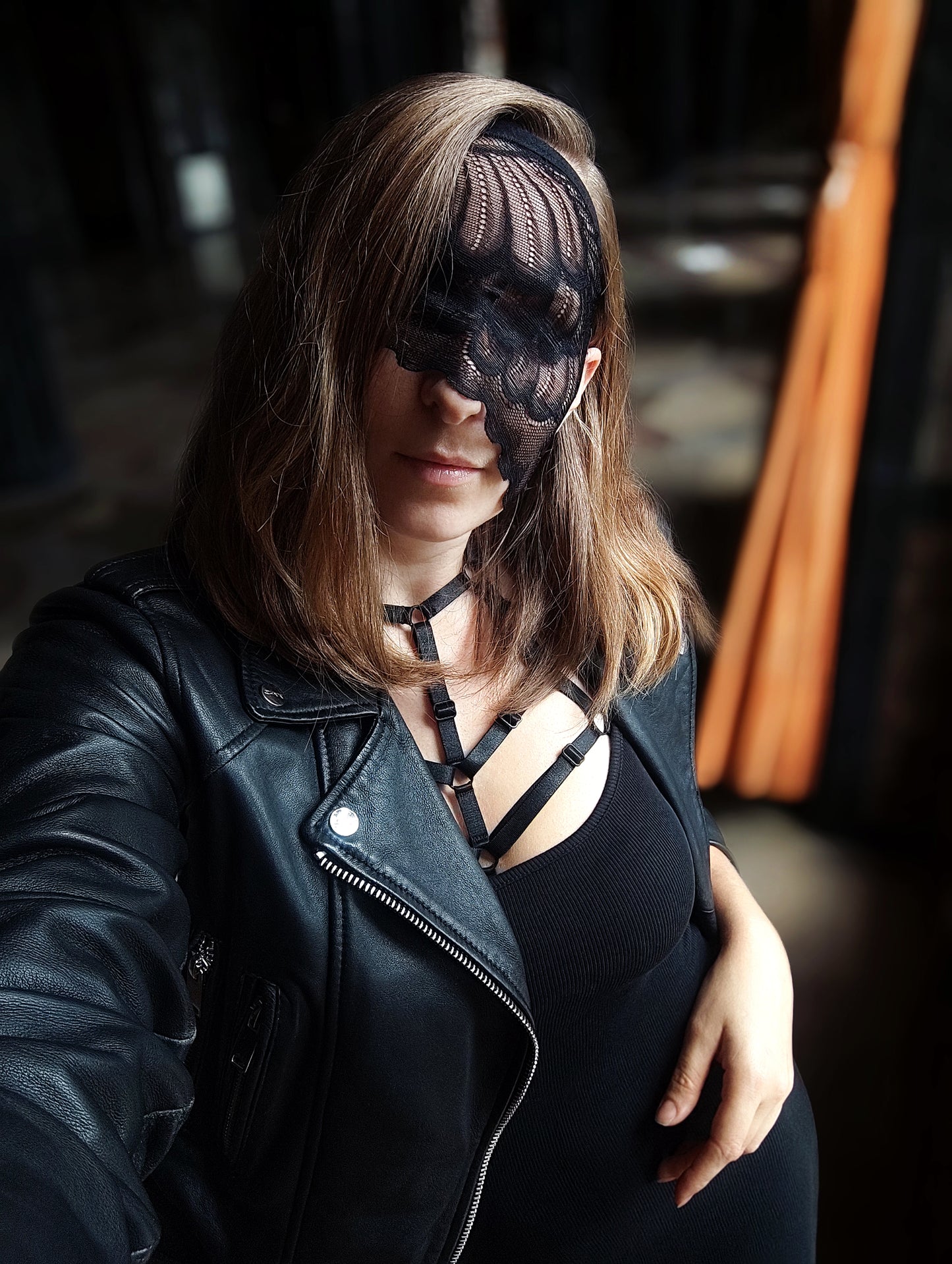 Woman lace mask for pole dance.Rave mask for party, festival and cosplay.Gothic harness mask for women.Guipure mask for carnival.