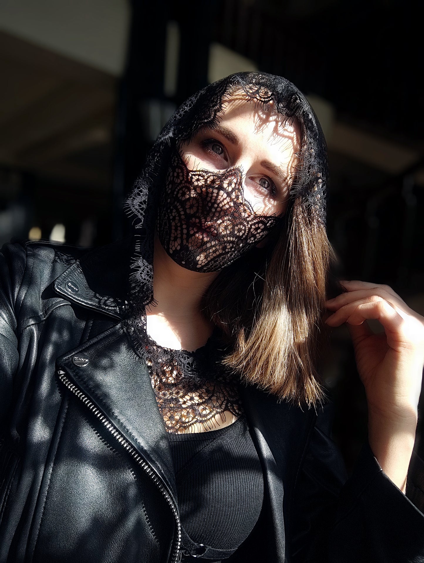 Hood mask.Woman lace hood mask for pole dance and twerk.Rave hood mask for party,festival and cosplay.Gothic harness hood mask for women.