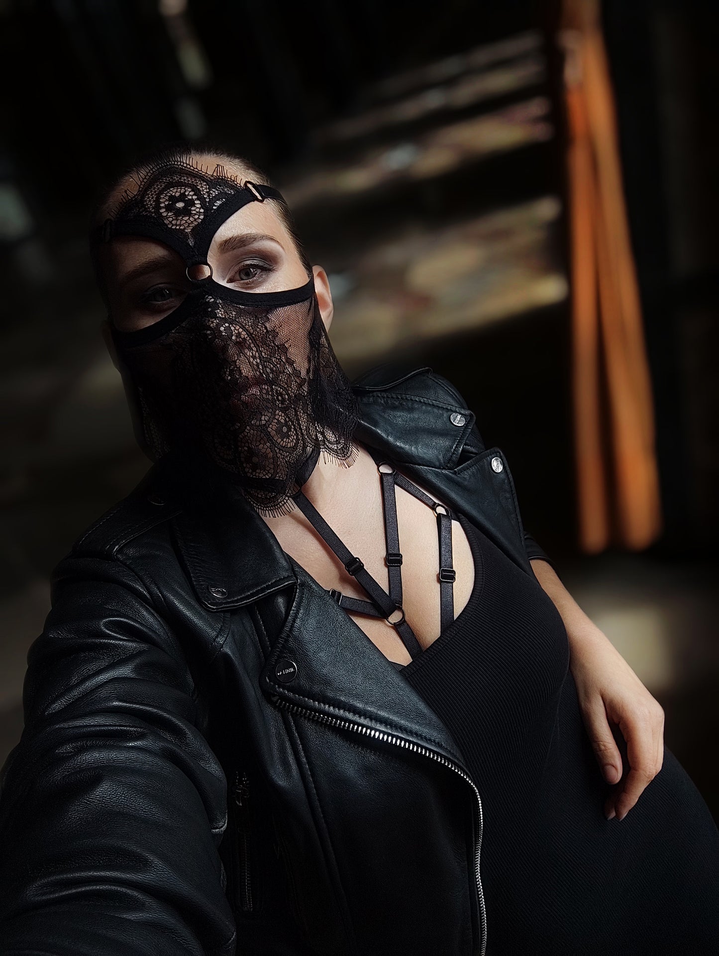 Woman lace mask for pole dance.Rave mask for party, festival and cosplay.Gothic harness mask for women.Guipure mask for carnival.