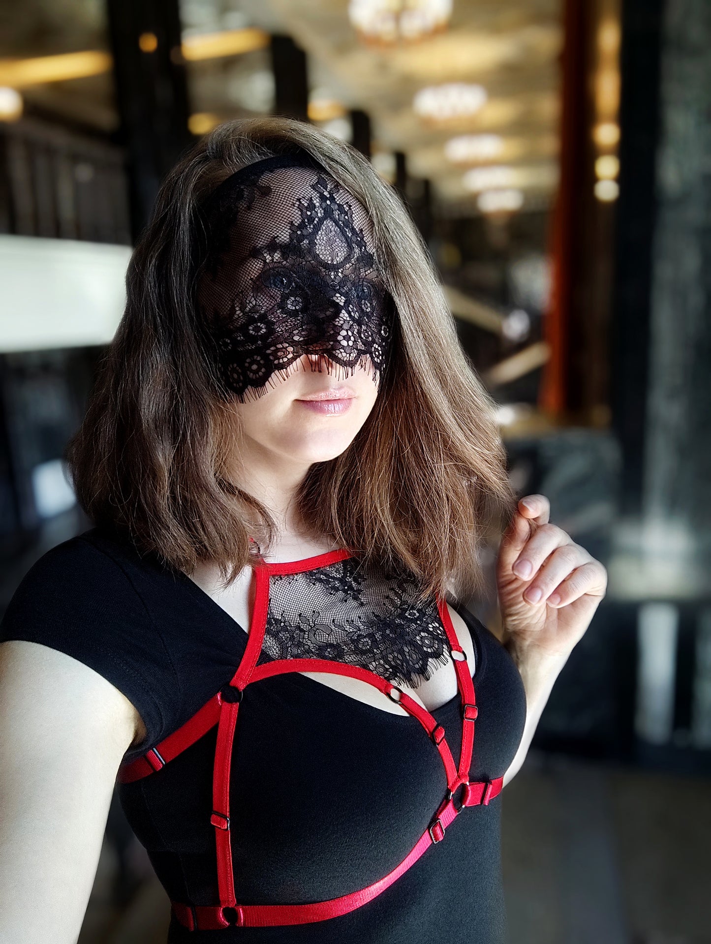 Woman lace mask for pole dance and twerk.Rave mask for party, festival and cosplay.Gothic harness mask for women.Guipure mask for carnival.