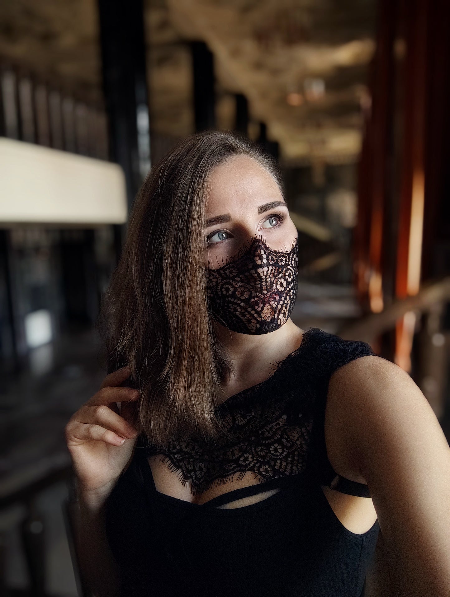 Woman lace mask for pole dance and twerk.Rave mask for party, festival and cosplay.Gothic harness mask for women.Guipure mask for carnival.