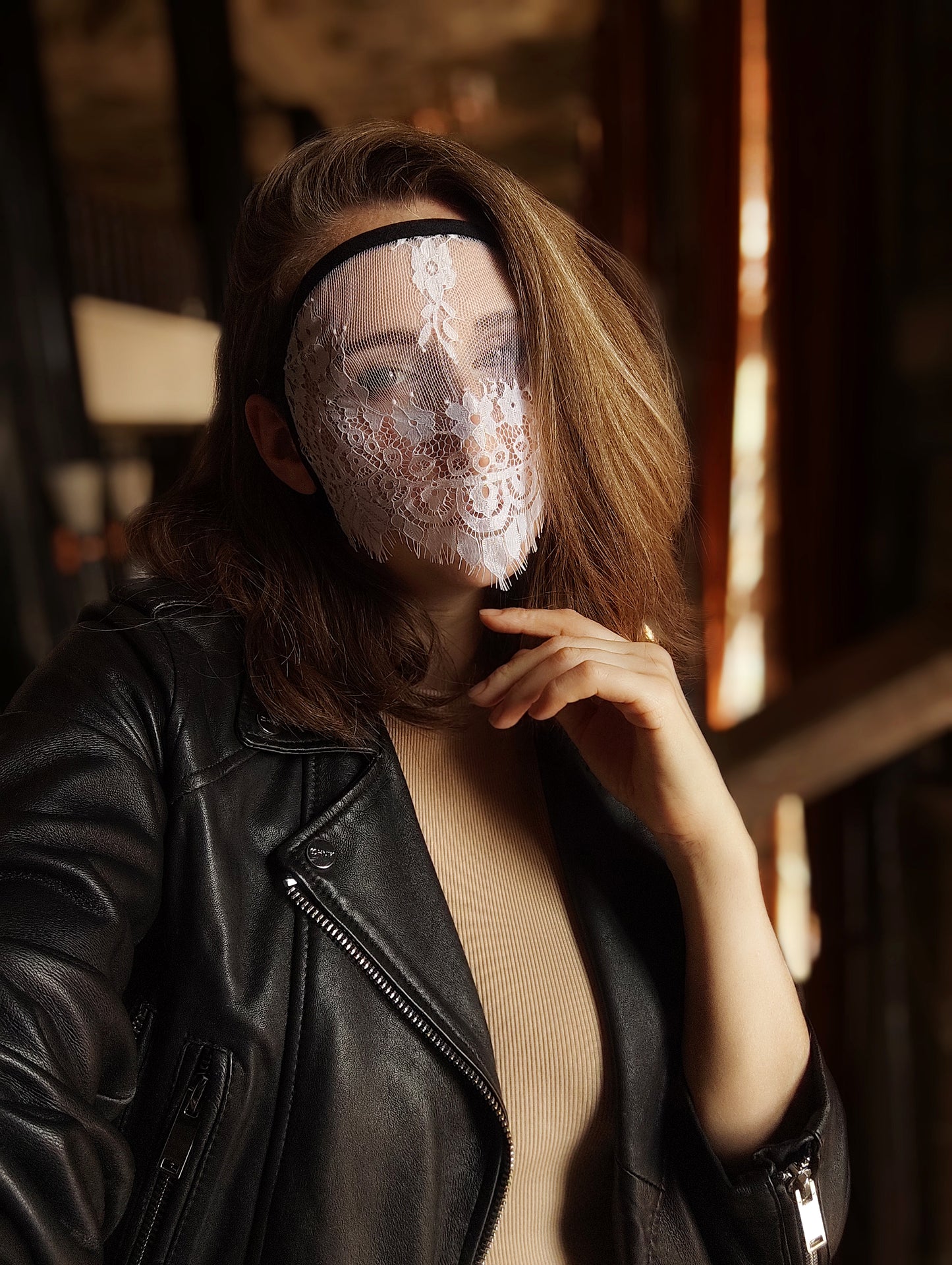 Woman lace mask for pole dance.Rave mask for party, festival and cosplay.Gothic harness mask for women.Guipure mask for carnival.