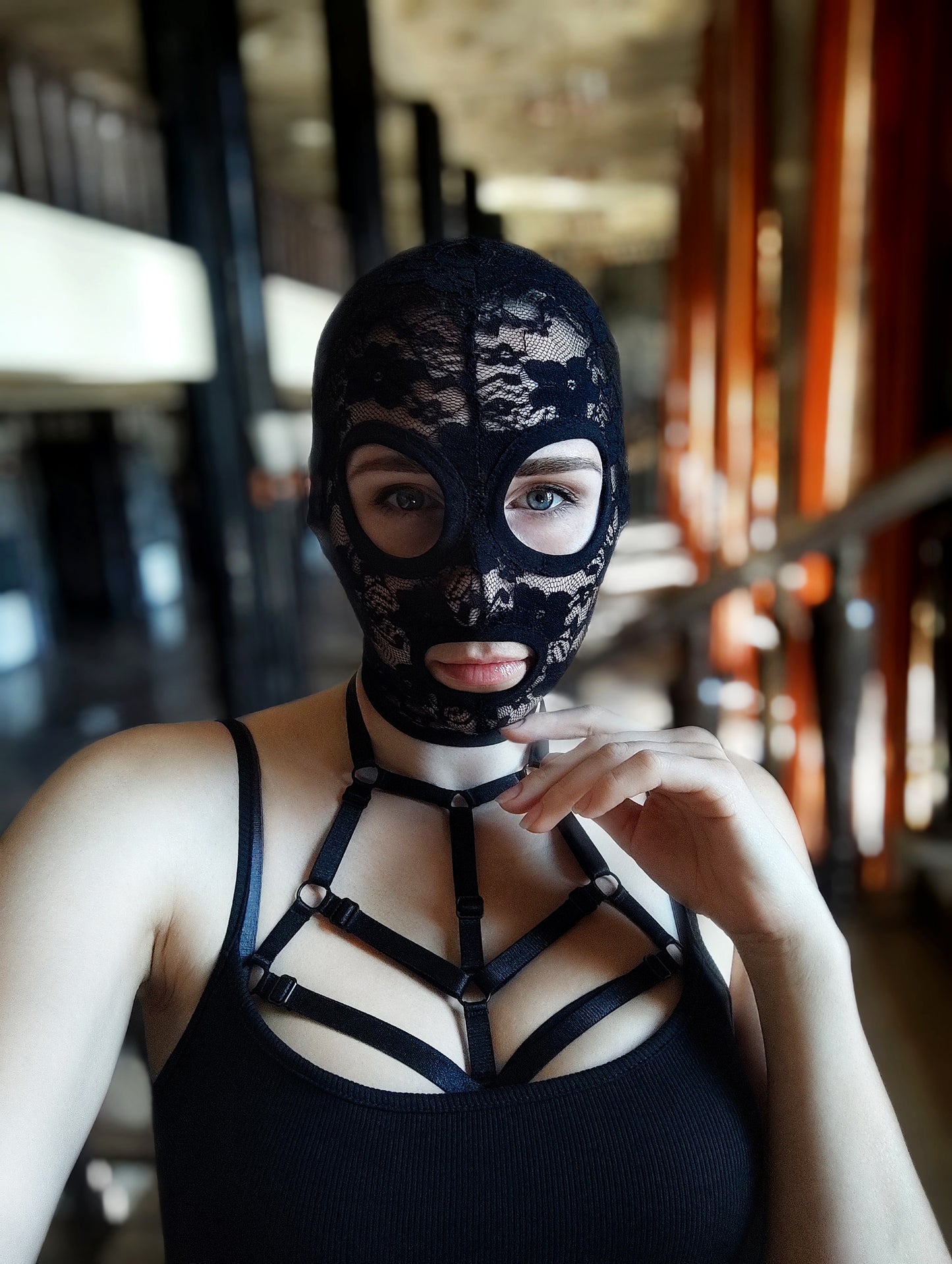 Woman lace mask for pole dance and twerk.Rave mask for party, festival and cosplay.Gothic harness mask for women.Guipure mask for carnival.