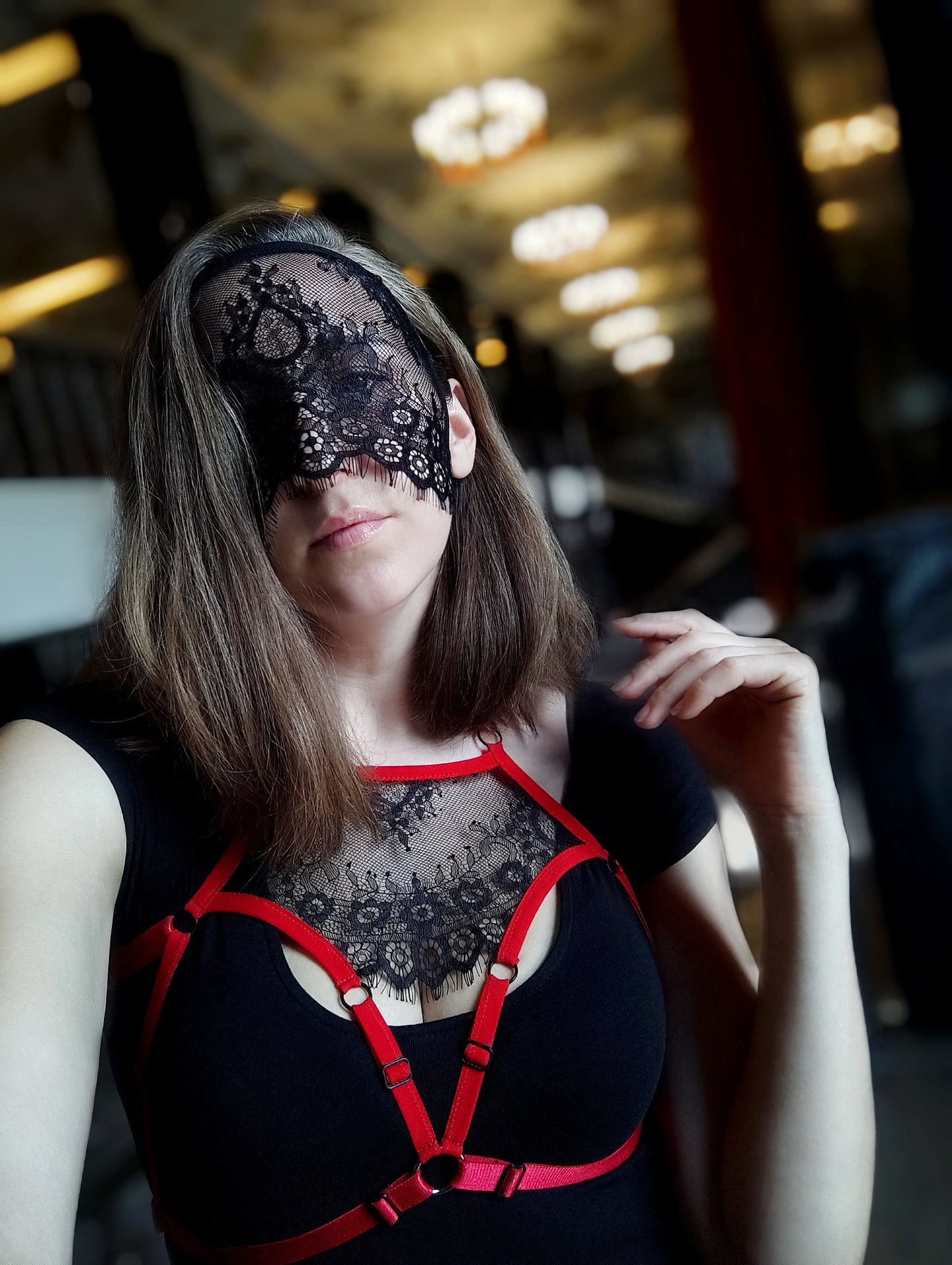 Woman lace mask for pole dance and twerk.Rave mask for party, festival and cosplay.Gothic harness mask for women.Guipure mask for carnival.