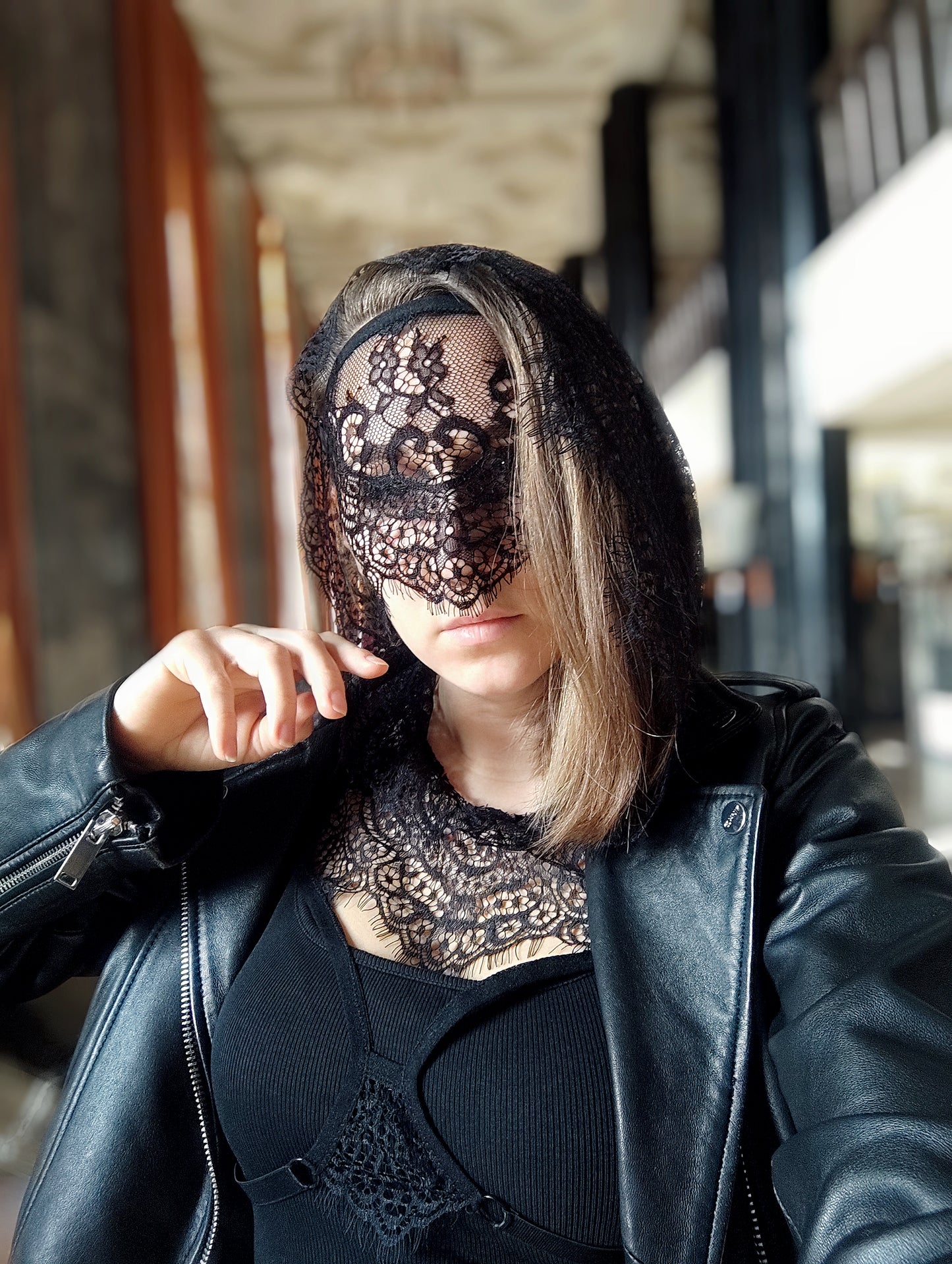 Hood mask.Woman lace hood mask for pole dance and twerk.Rave hood mask for party,festival and cosplay.Gothic harness hood mask for women.