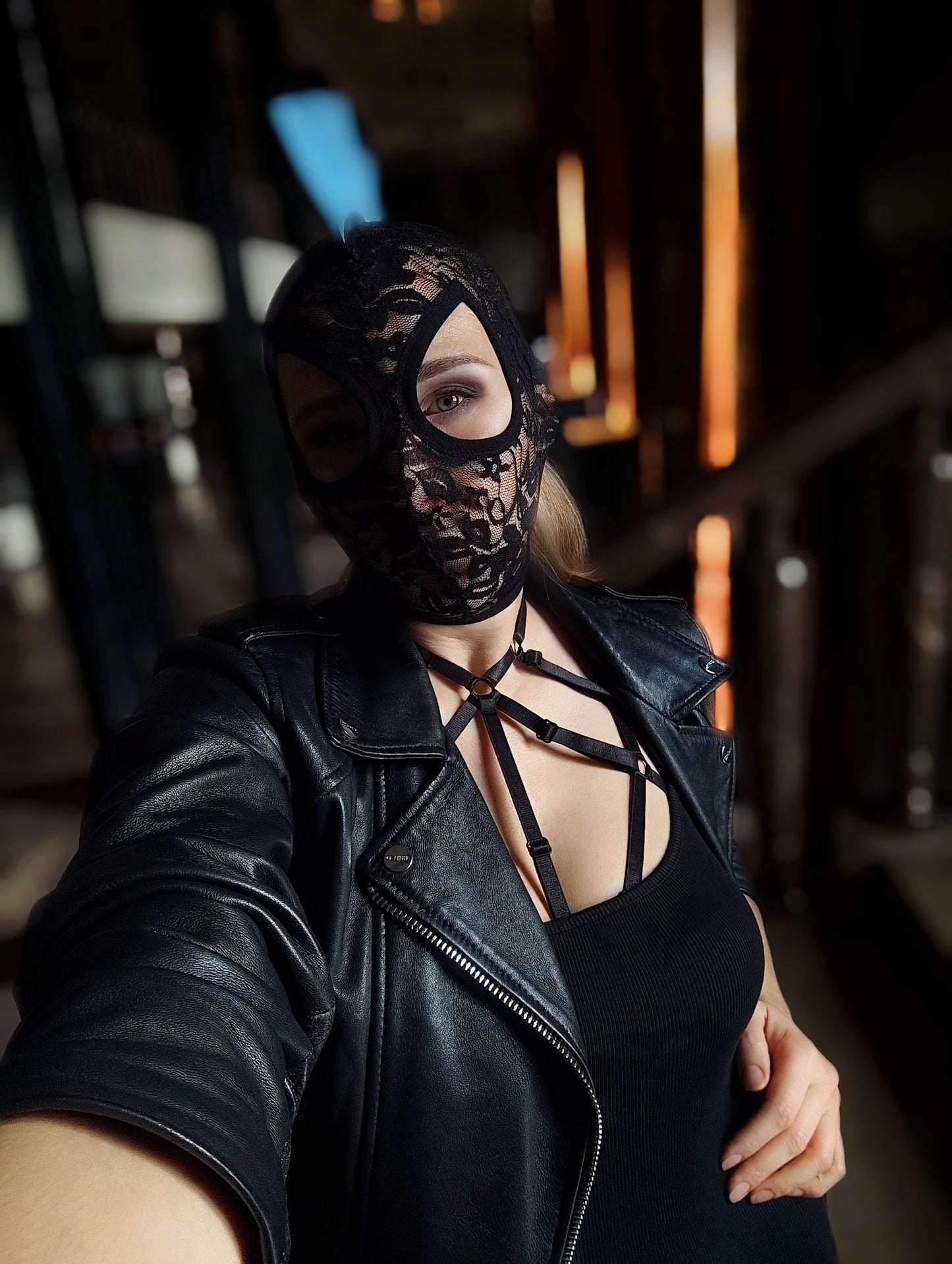 Woman lace mask for pole dance.Rave mask for party, festival and cosplay.Gothic harness mask for women.Guipure mask for carnival.Balaclava.